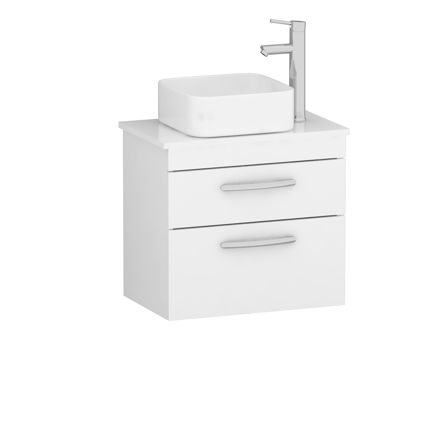 600mm Wall Hung Vanity Unit 2 Drawer Gloss White & Elena Countertop Basin 