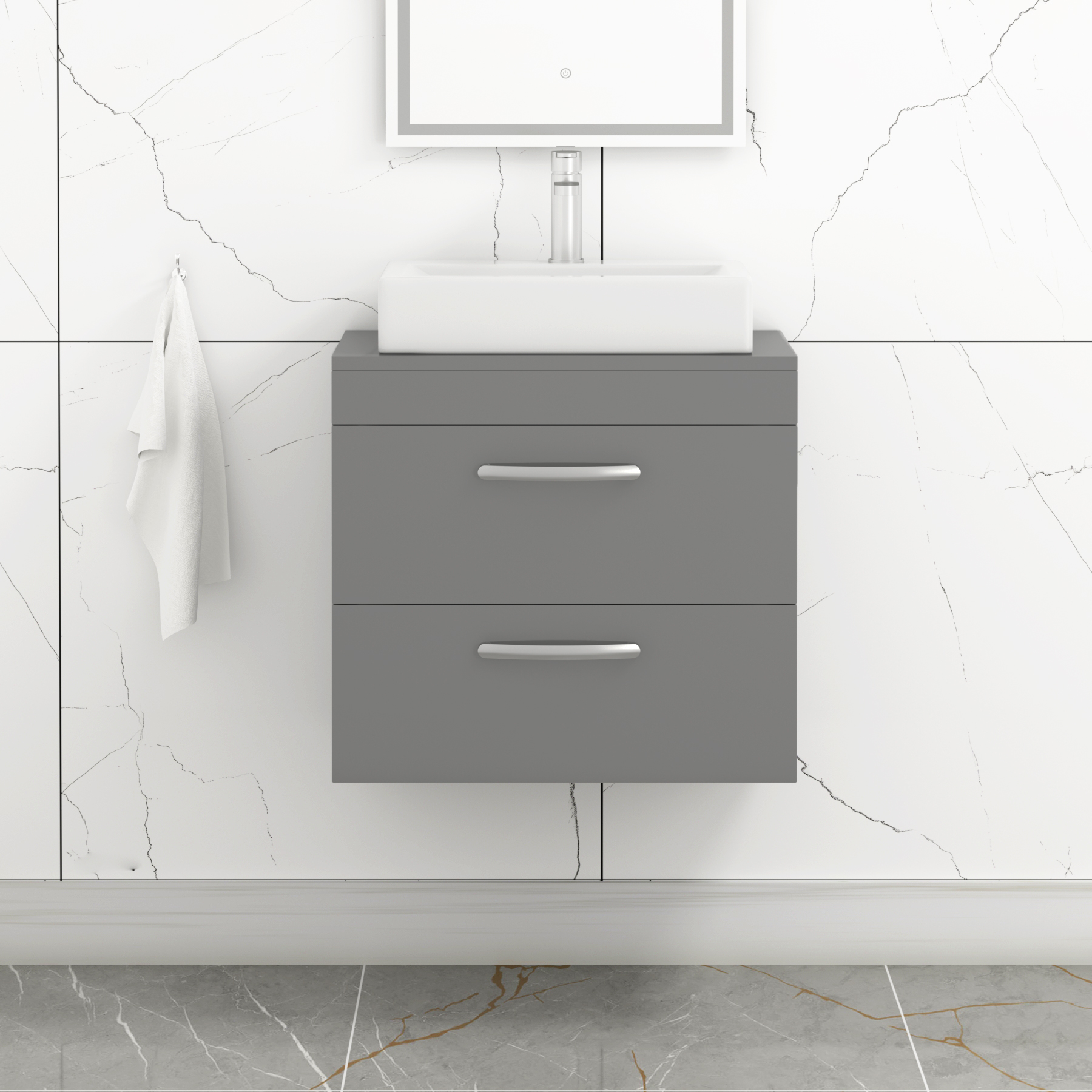 Turin 600mm Wall Hung Vanity Unit 2 Drawer Matt Green & Various Countertop Basins