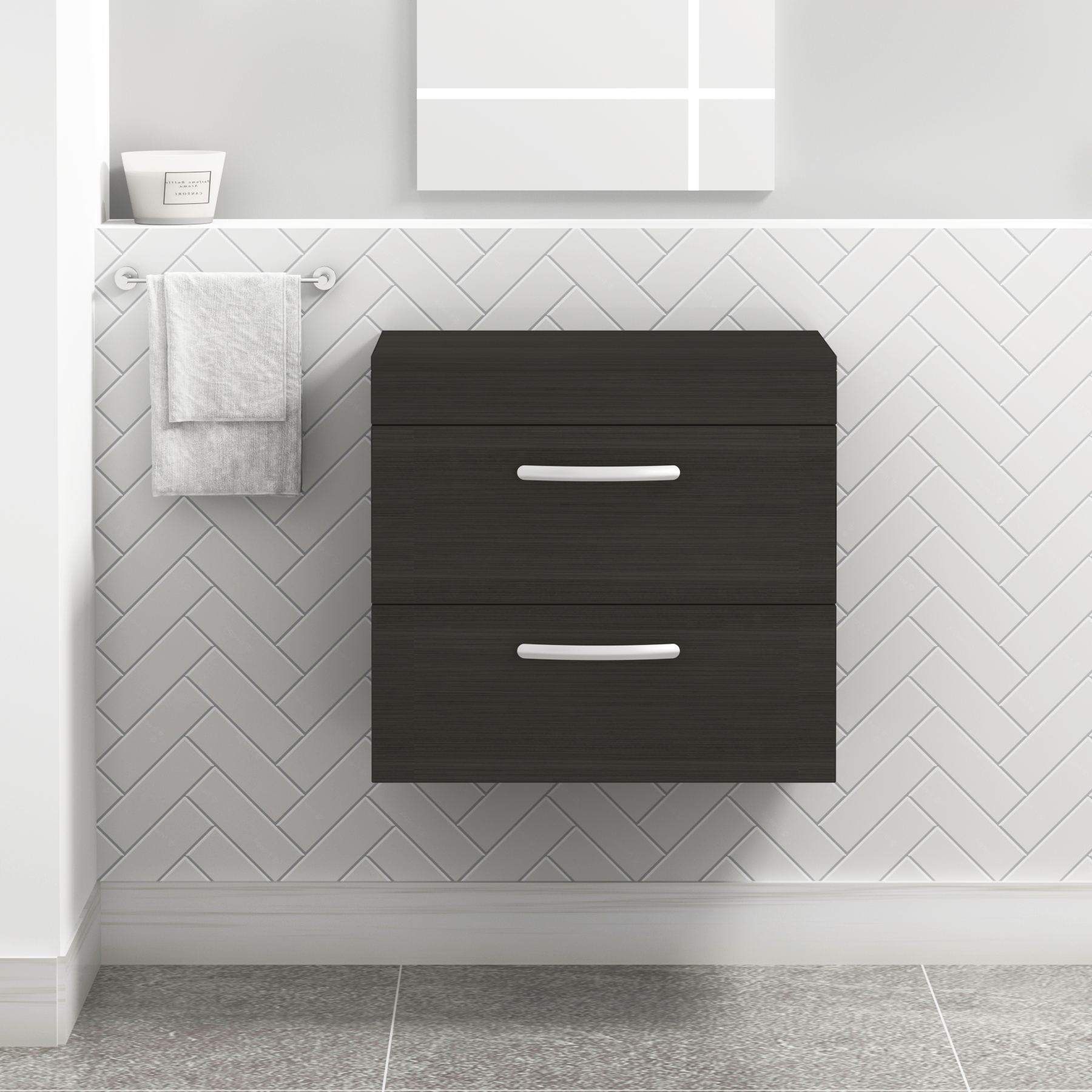 Turin 800mm Hale Black 2 Drawer Wall Hung Countertop Vanity Unit