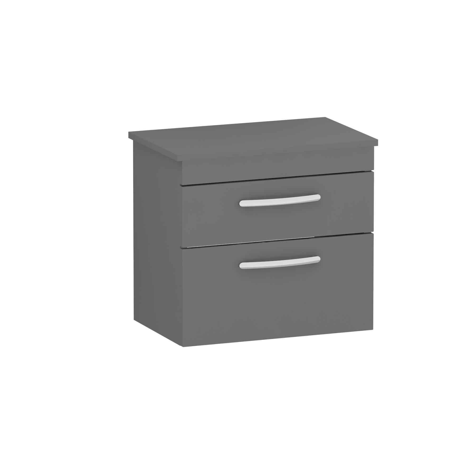 600mm Wall Hung Vanity Unit 2 Drawer Indigo Grey Gloss - Storage Cabinet