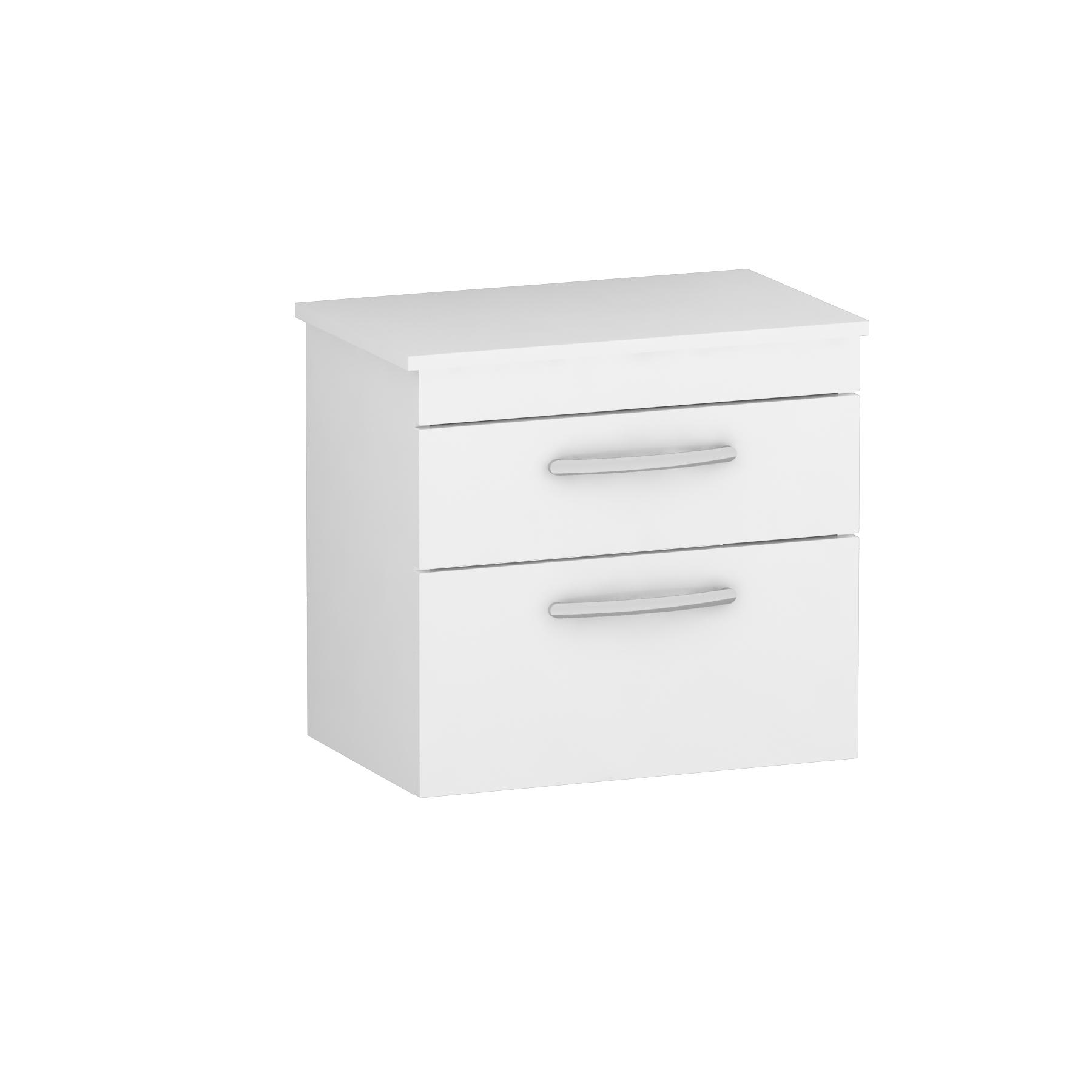 600mm Wall Hung Vanity Unit 2 Drawer Gloss White - Storage Cabinet