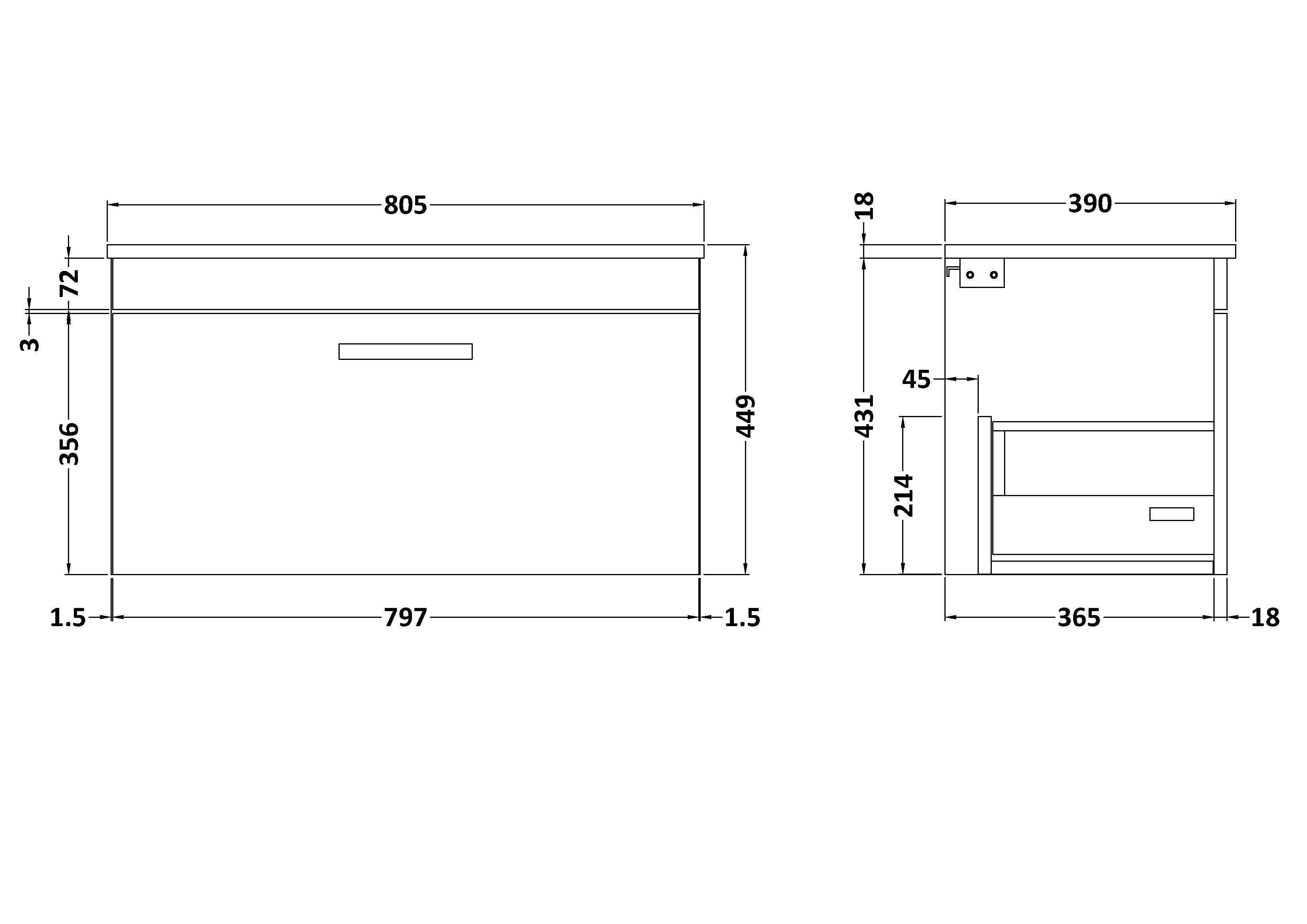 Turin 800mm Grey Elm 1 Drawer Wall Hung Countertop Vanity Unit