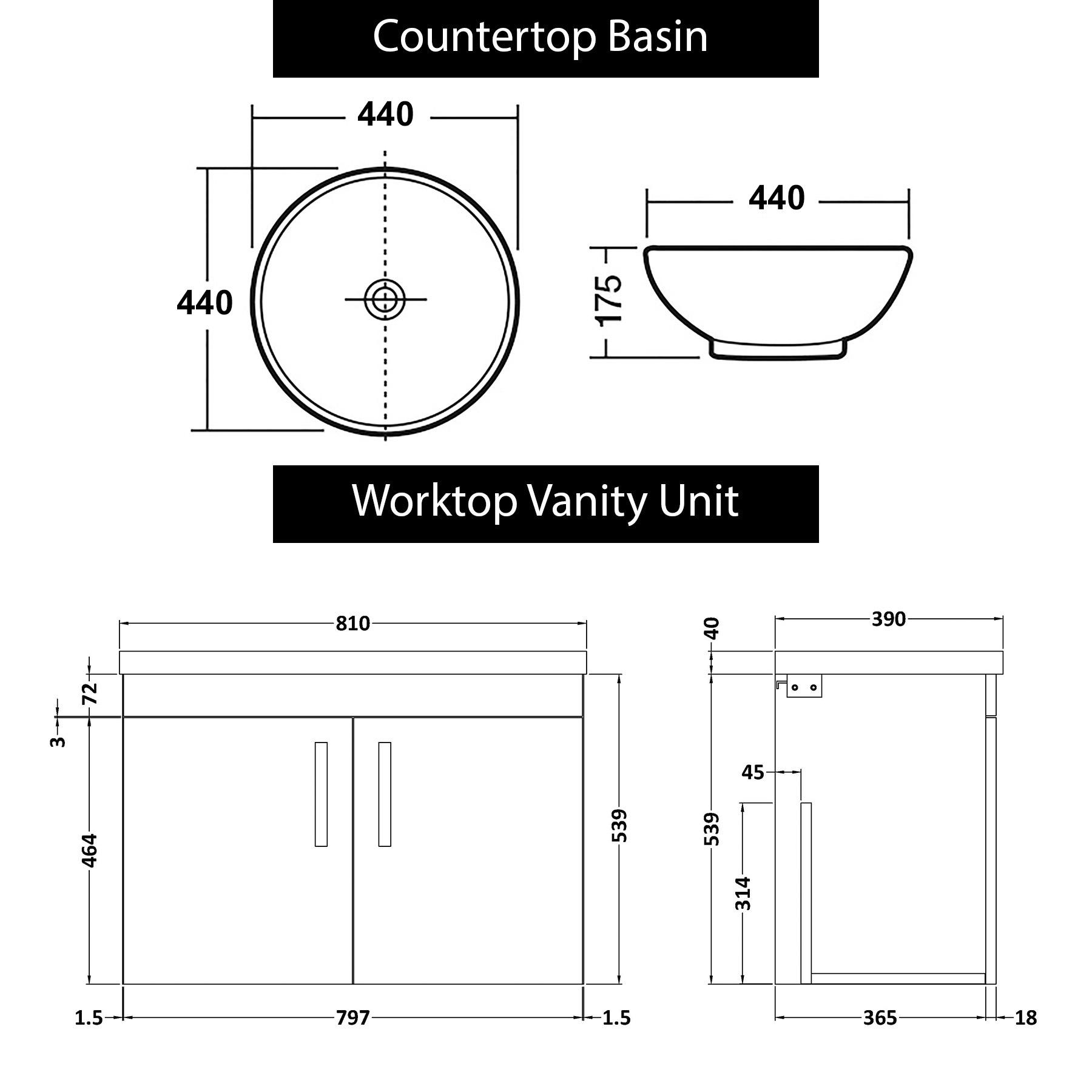 Turin 800mm Wall Hung Vanity Unit 2 Door Grey Elm & Countertop Basin - Breeze