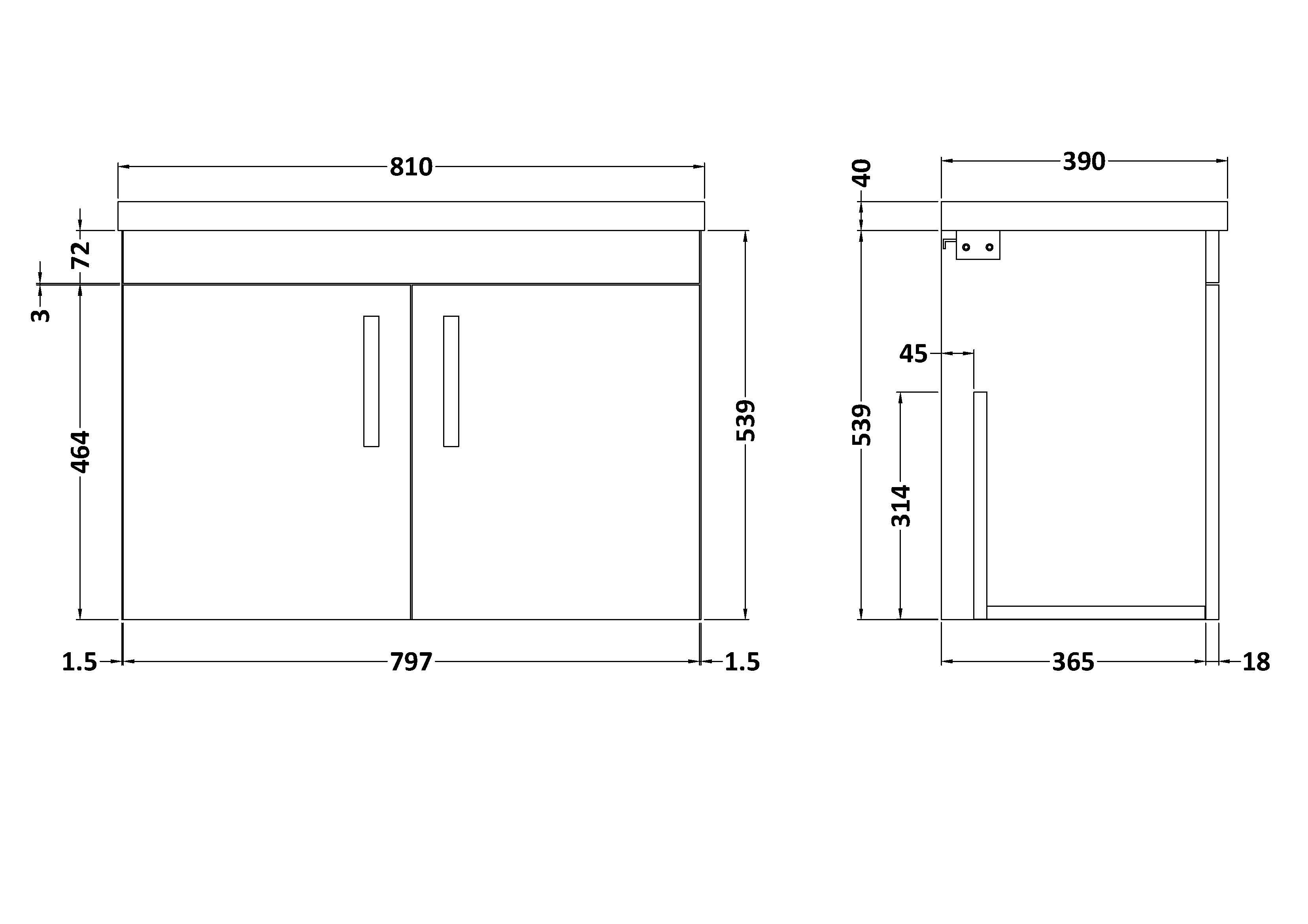 Turin 800mm Grey Elm Wall Hung Worktop Vanity Unit - 2 Doors 