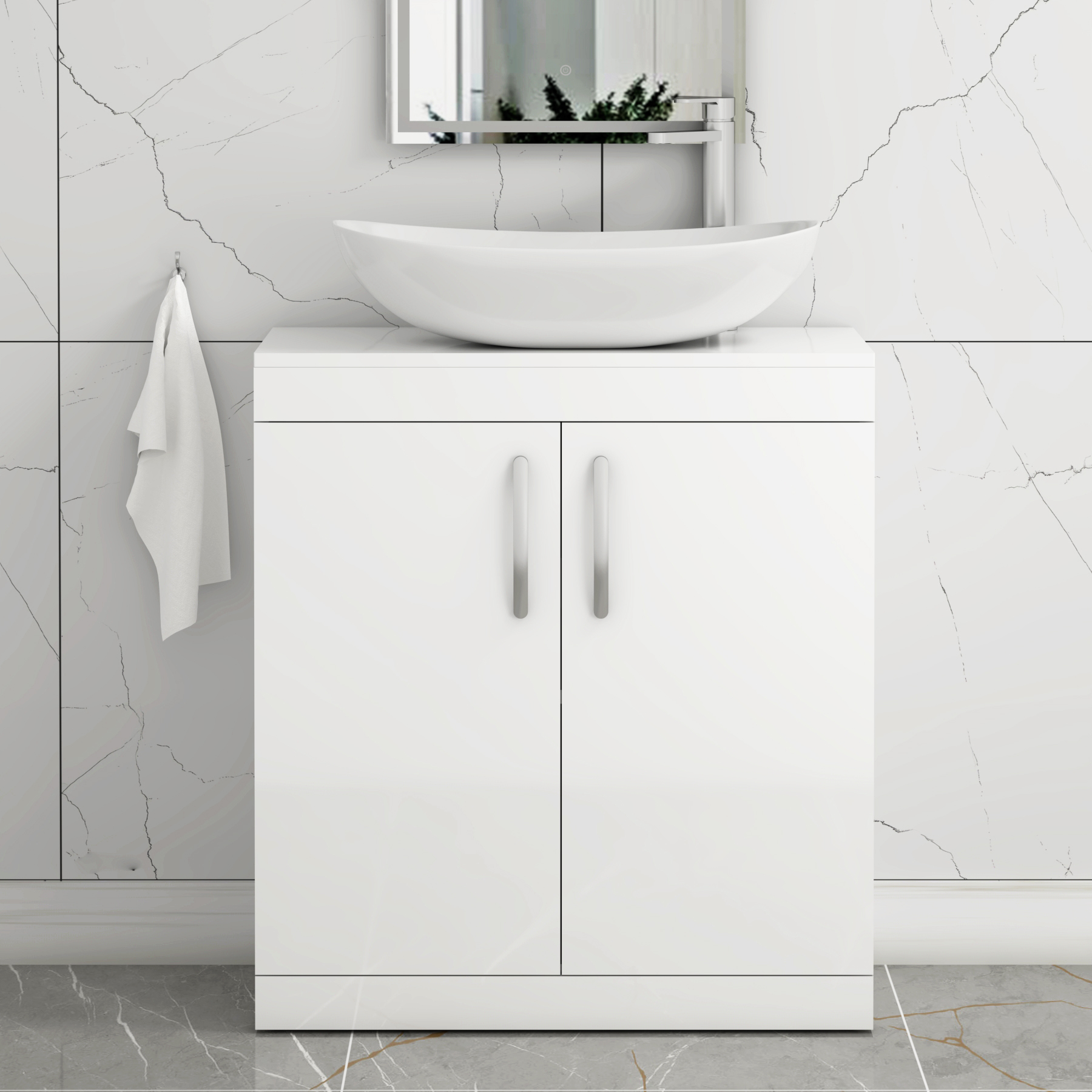 Turin 800mm Floor Standing Vanity Unit 2 Door Gloss White & Countertop Basin - Cesar