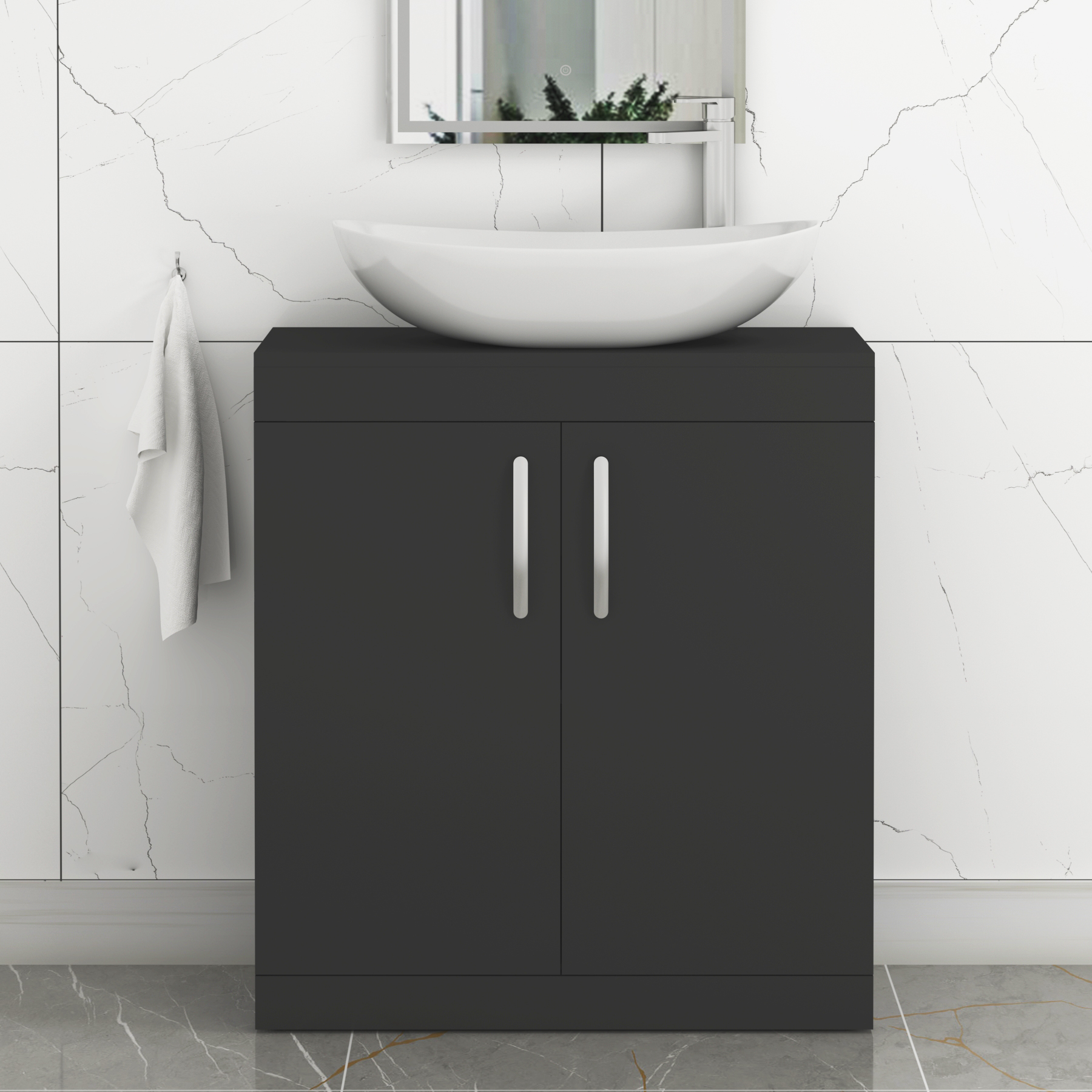 Turin 800mm Floor Standing Vanity Unit 2 Door Matte Black & Countertop Basin - Cesar