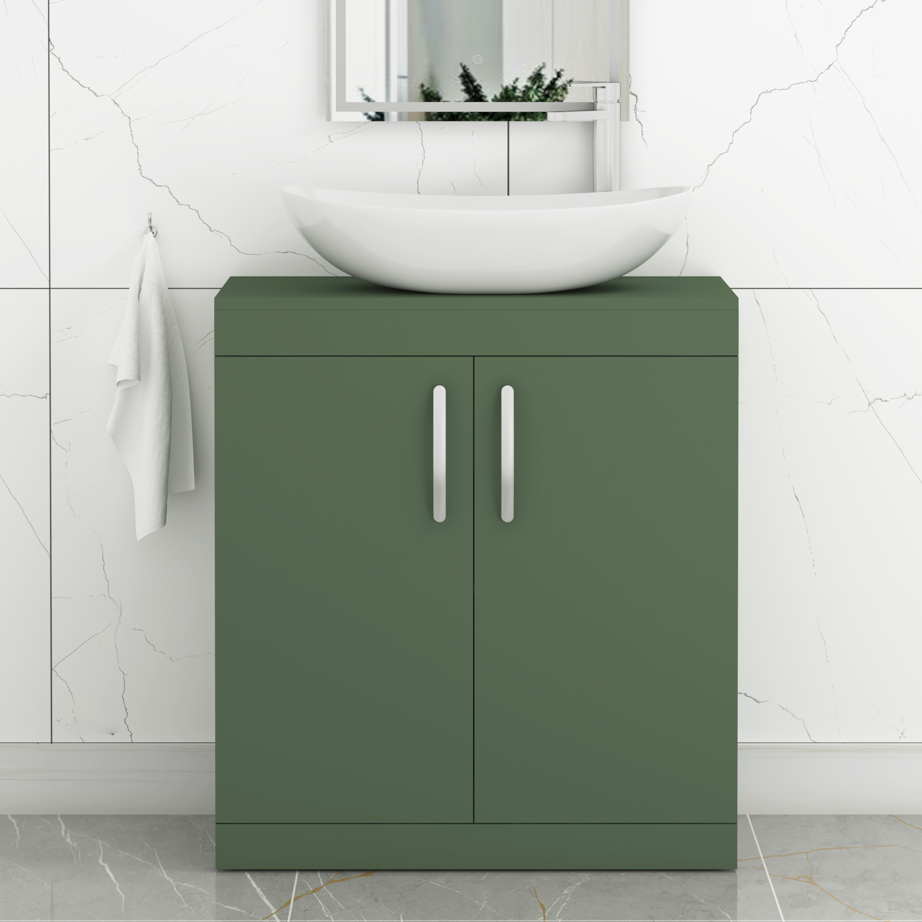 Turin 500mm Floor Standing Vanity Unit 2 Door Matte Green & Countertop Basin - Cesar
