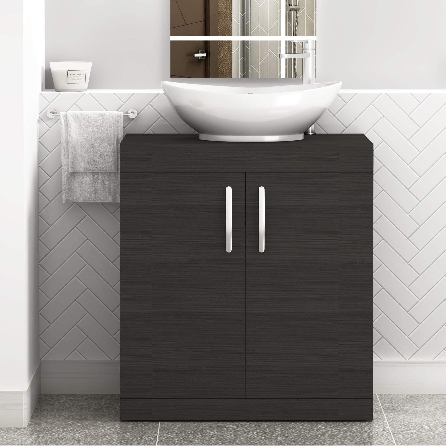 Turin 600mm Floor Standing Vanity Unit 2 Door Hale Black & Countertop Basin - Amaze