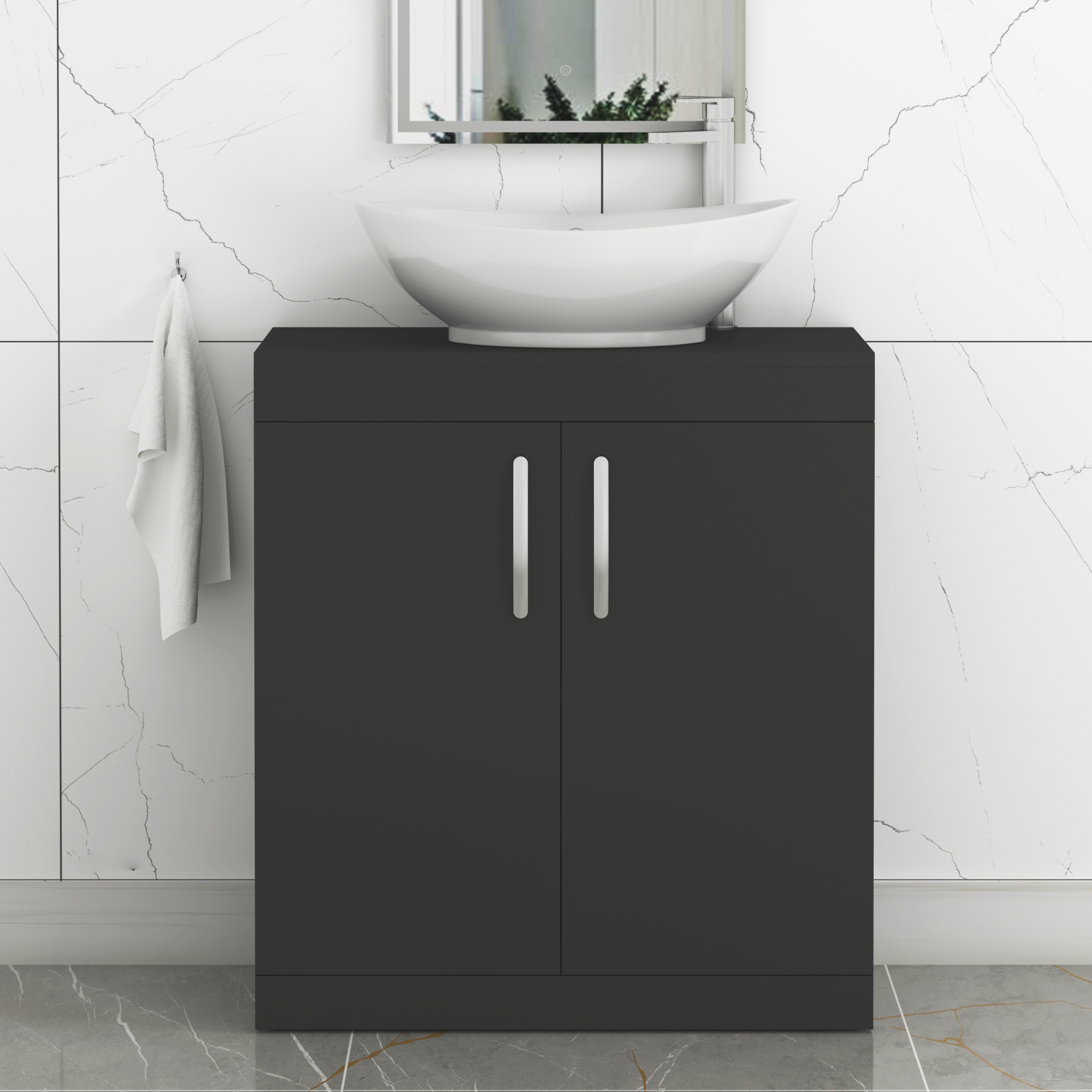 Turin 800mm Floor Standing Vanity Unit 2 Door Matte Black & Countertop Basin - Amaze