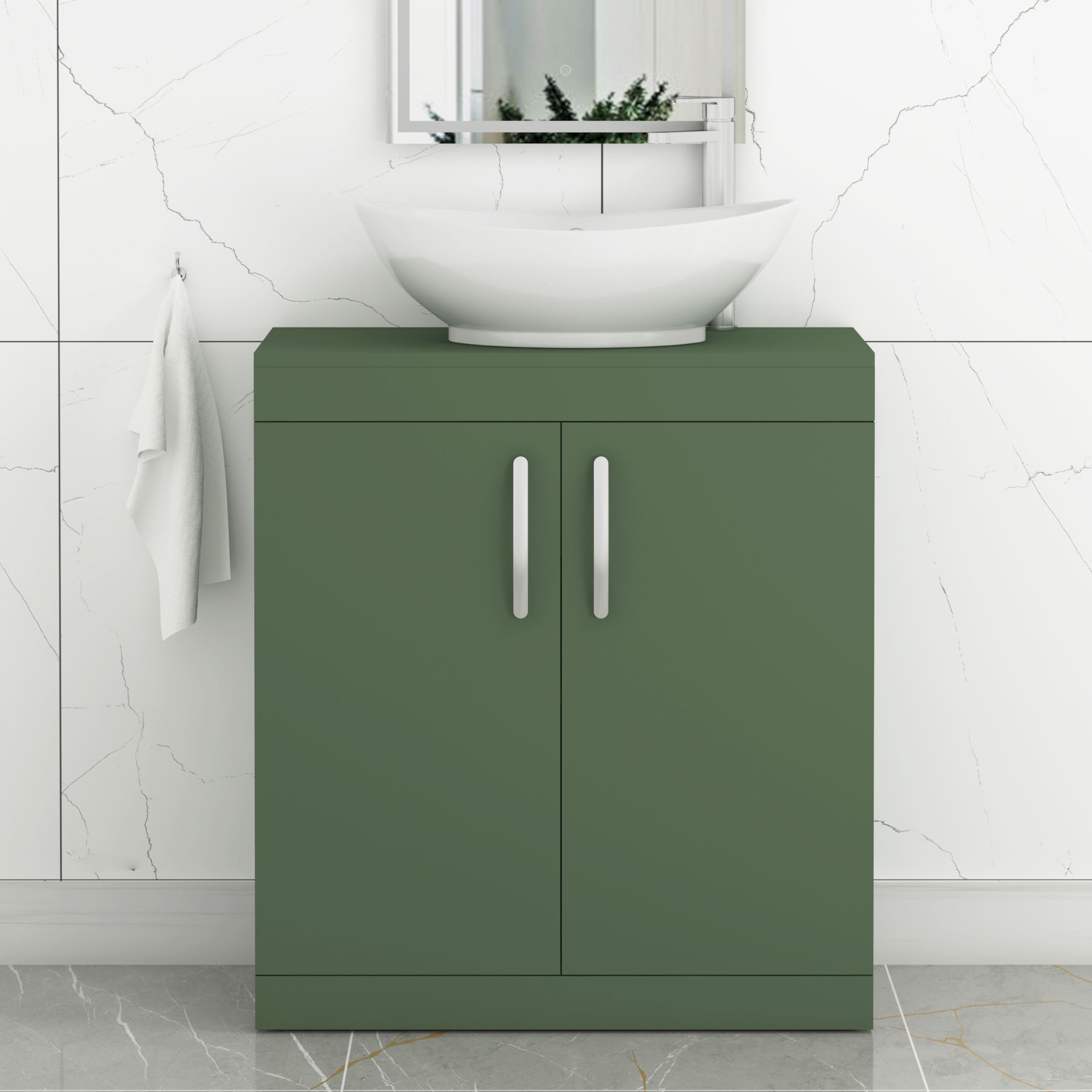 Turin 800mm Floor Standing Vanity Unit 2 Door Matte Green & Countertop Basin - Amaze