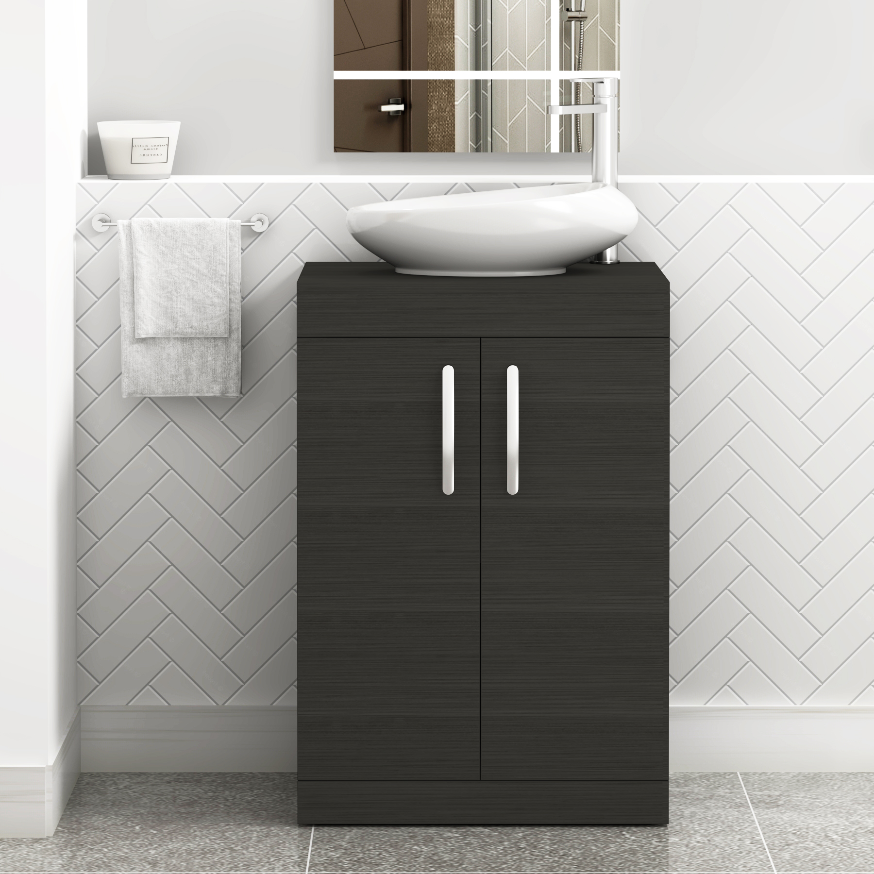 Turin 500mm Floor Standing Vanity Unit 2 Door Hale Black & Countertop Basin - Nova