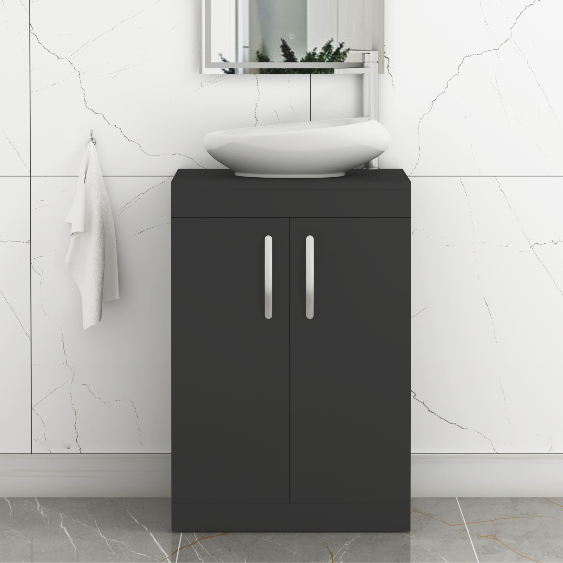 Turin 500mm Floor Standing Vanity Unit 2 Door Matte Black & Countertop Basin - Nova