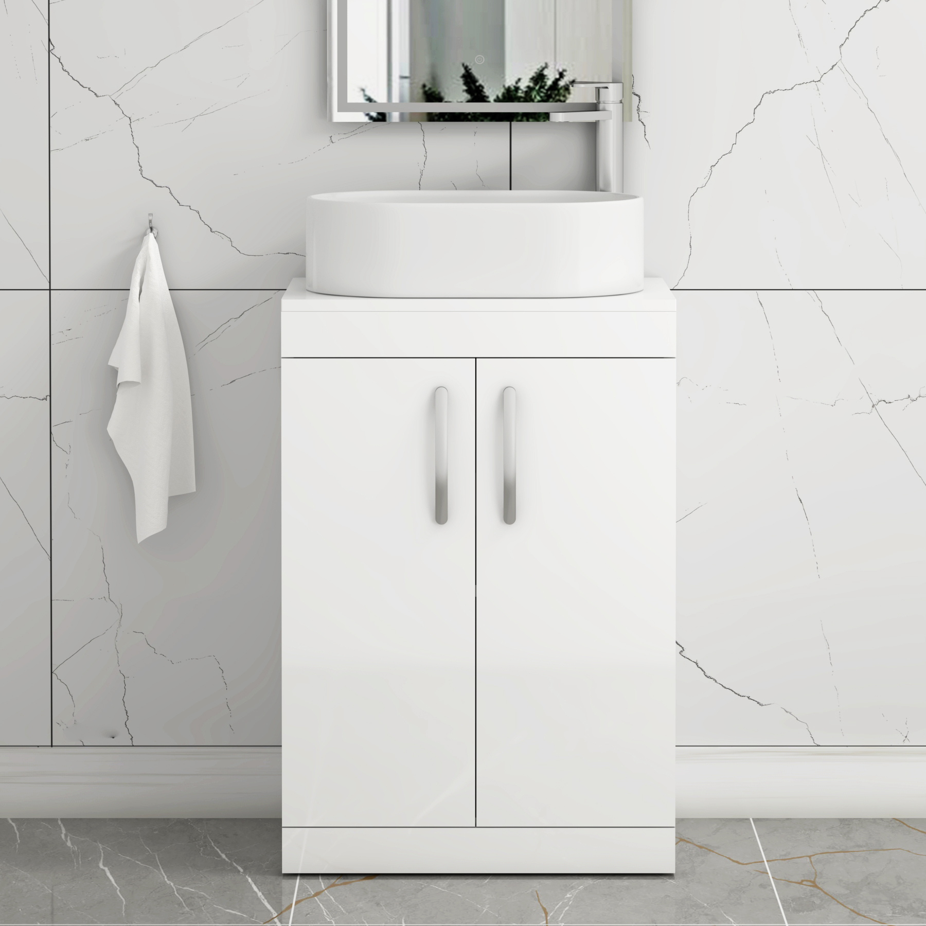 Turin 800mm Floor Standing Vanity Unit 2 Door Gloss White & Countertop Basin - Peak