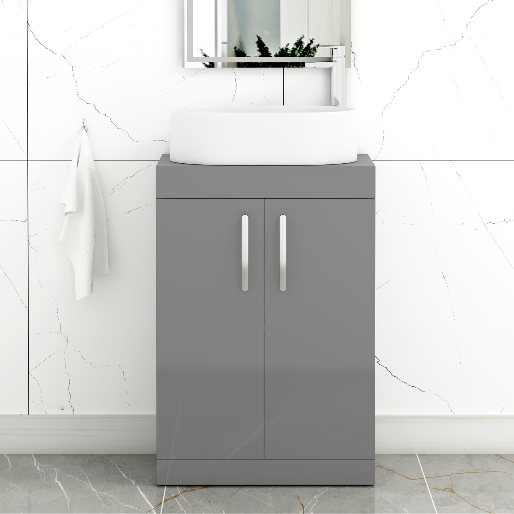 Turin 500mm Floor Standing Vanity Unit 2 Door Indigo Grey Gloss & Countertop Basin - Peak