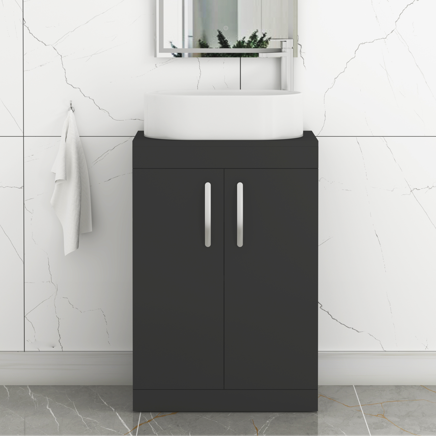 Turin 800mm Floor Standing Vanity Unit 2 Door Matte Black & Countertop Basin - Peak