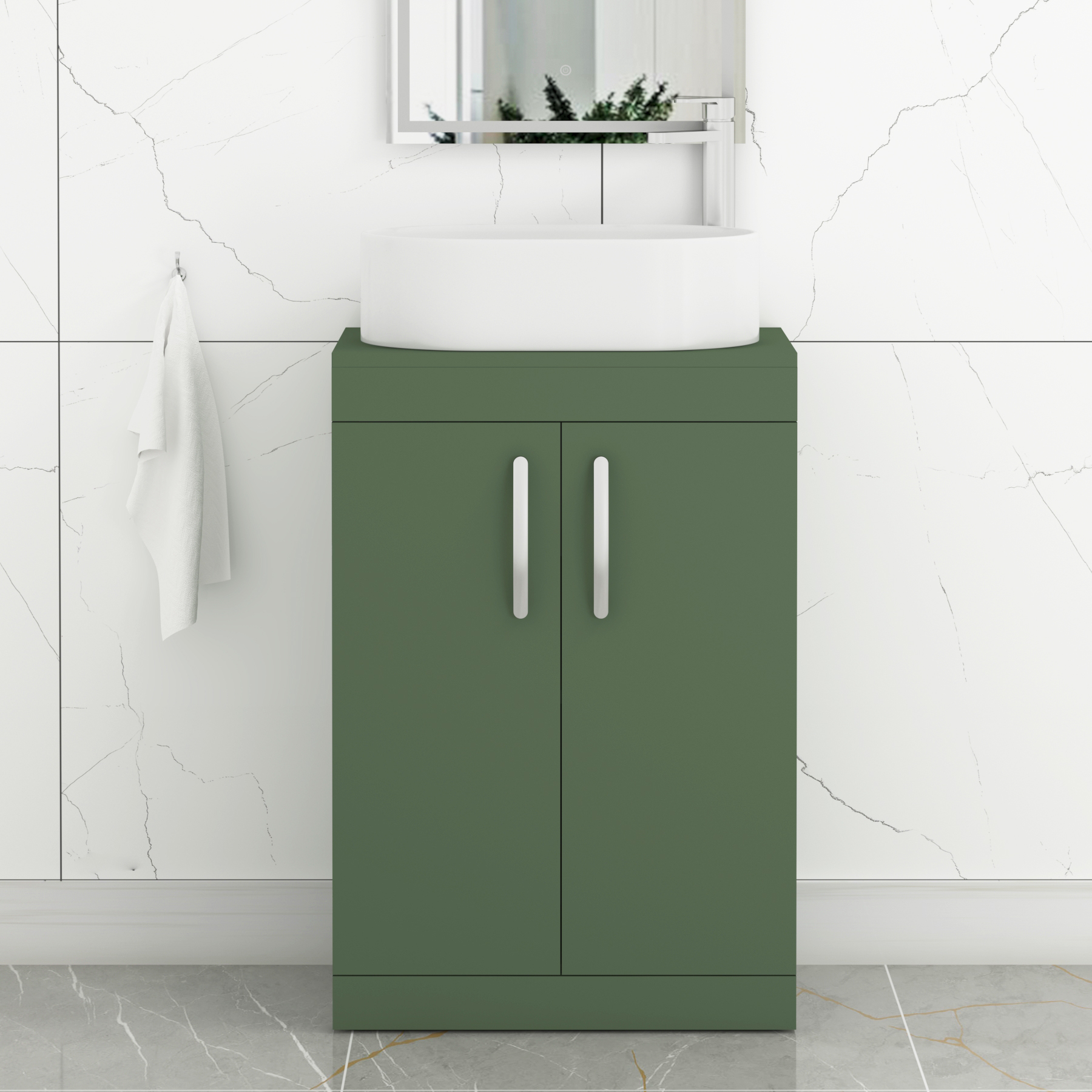 Turin 800mm Floor Standing Vanity Unit 2 Door Matte Green & Various Countertop Basins