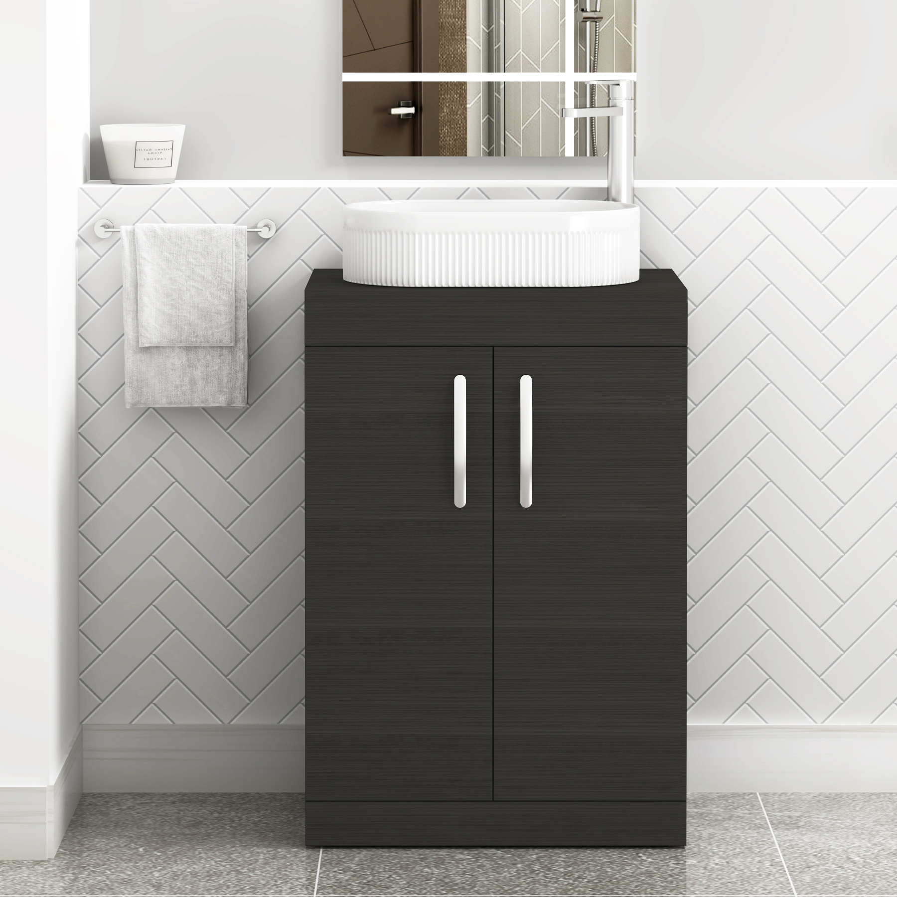 Turin 500mm Floor Standing Vanity Unit 2 Door Hale Black & Countertop Basin - Lyon