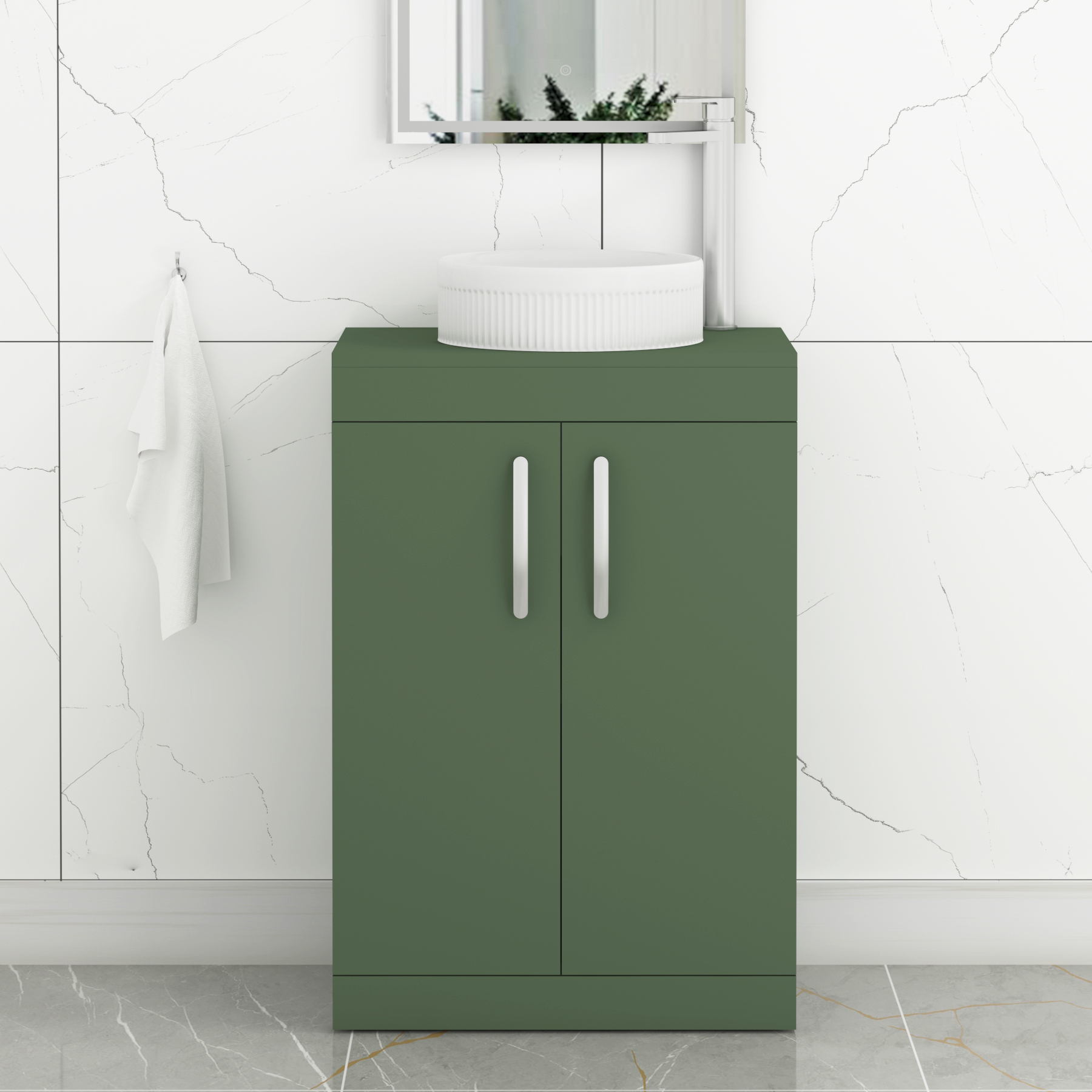 Turin 800mm Floor Standing Vanity Unit 2 Door Matte Green & Countertop Basin - Round