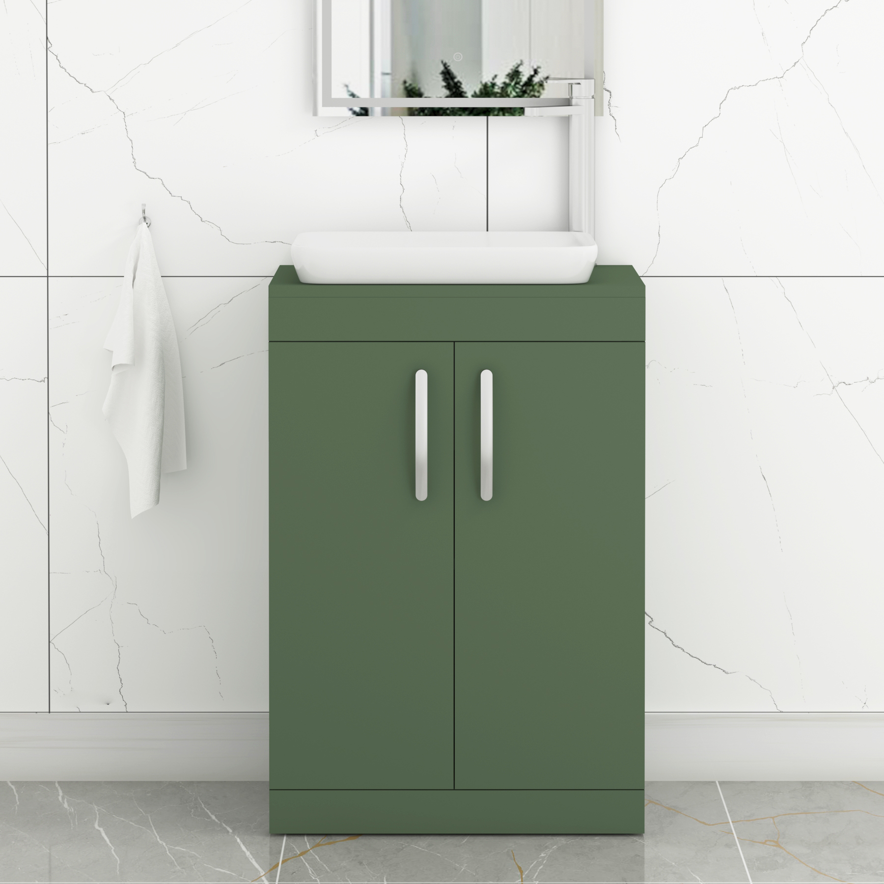 Turin 800mm Floor Standing Vanity Unit 2 Door Matte Green & Countertop Basin - Qubix