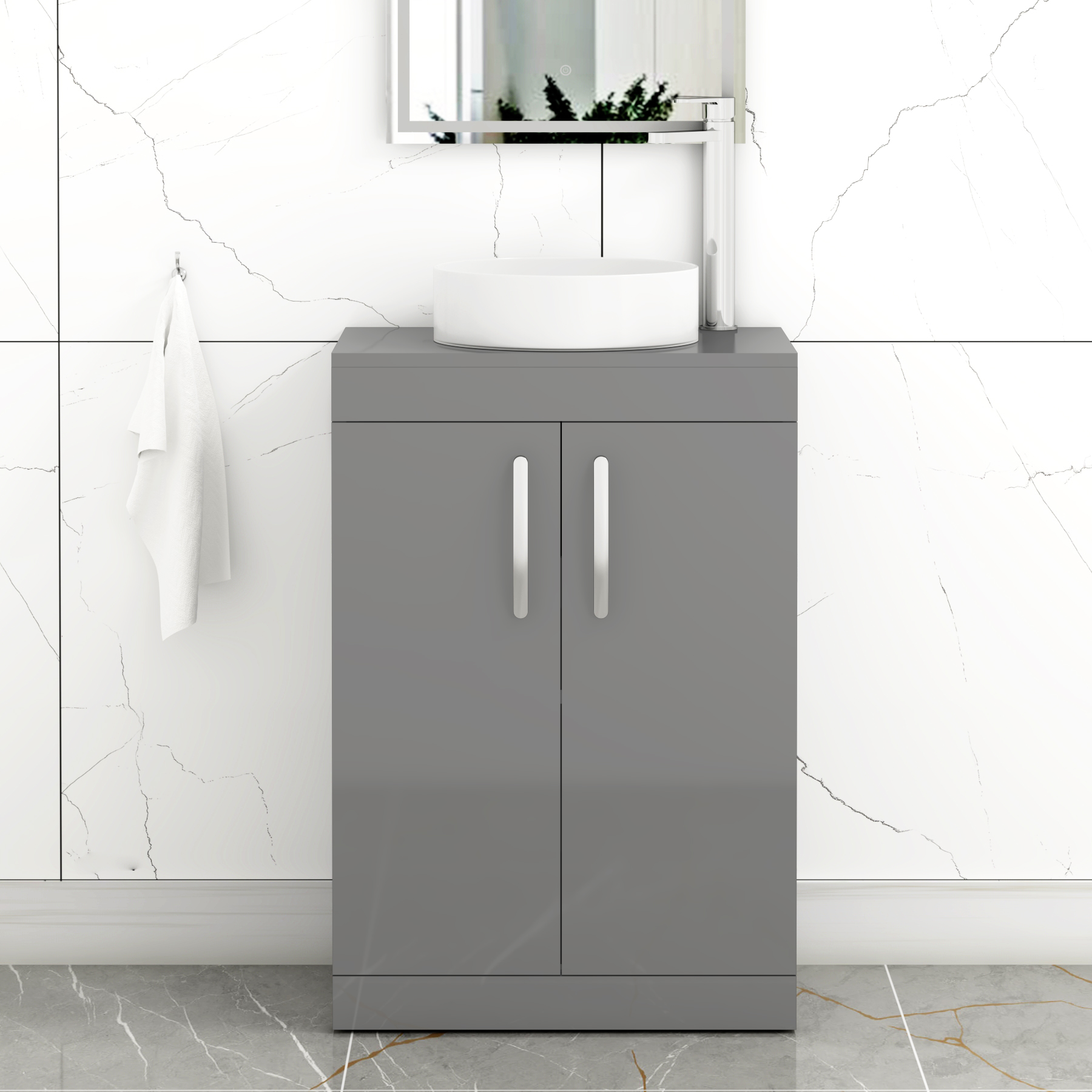 Turin 800mm Floor Standing Vanity Unit 2 Door Indigo Grey Gloss & Countertop Basin - Art