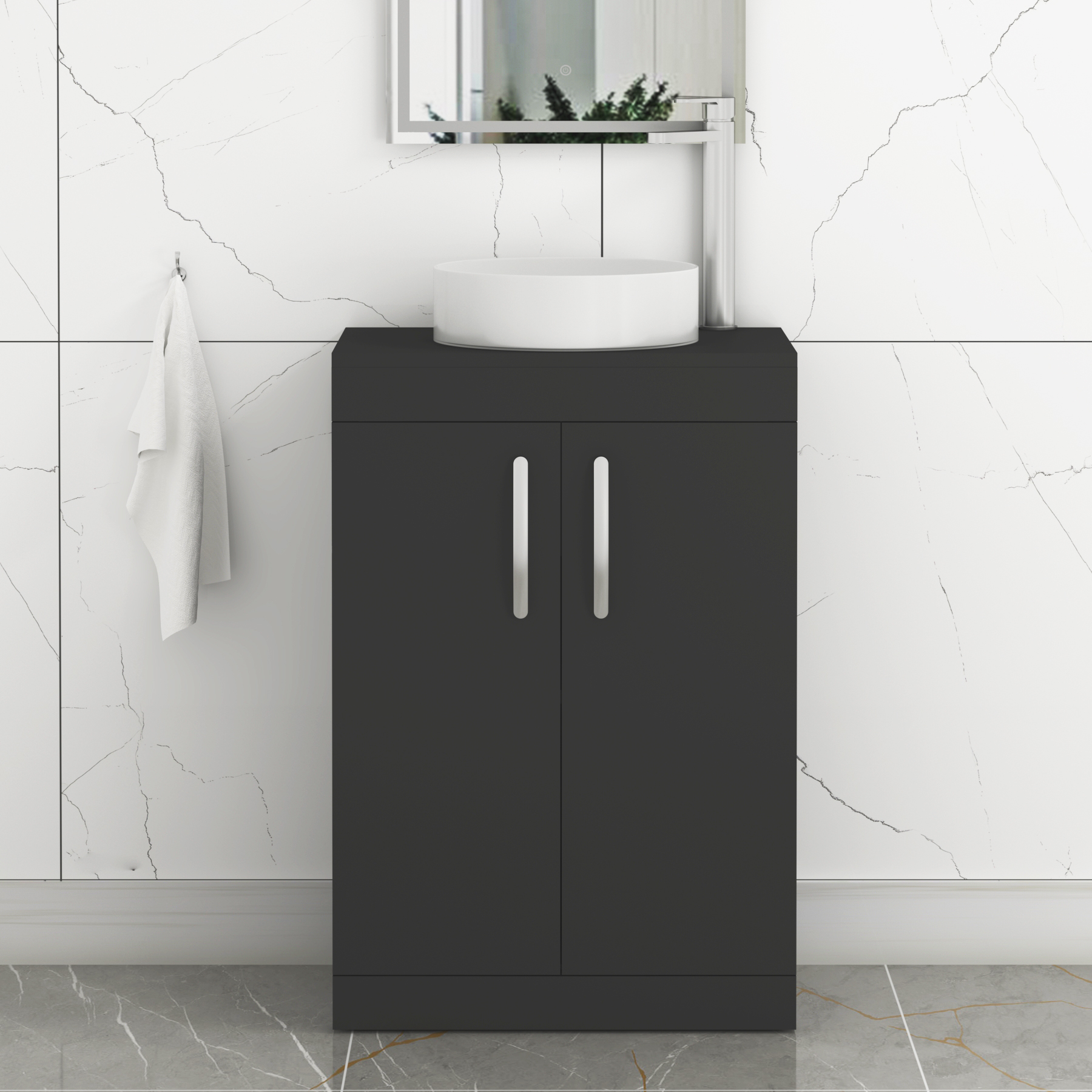 Turin 500mm Floor Standing Vanity Unit 2 Door Matte Black & Various Countertop Basins