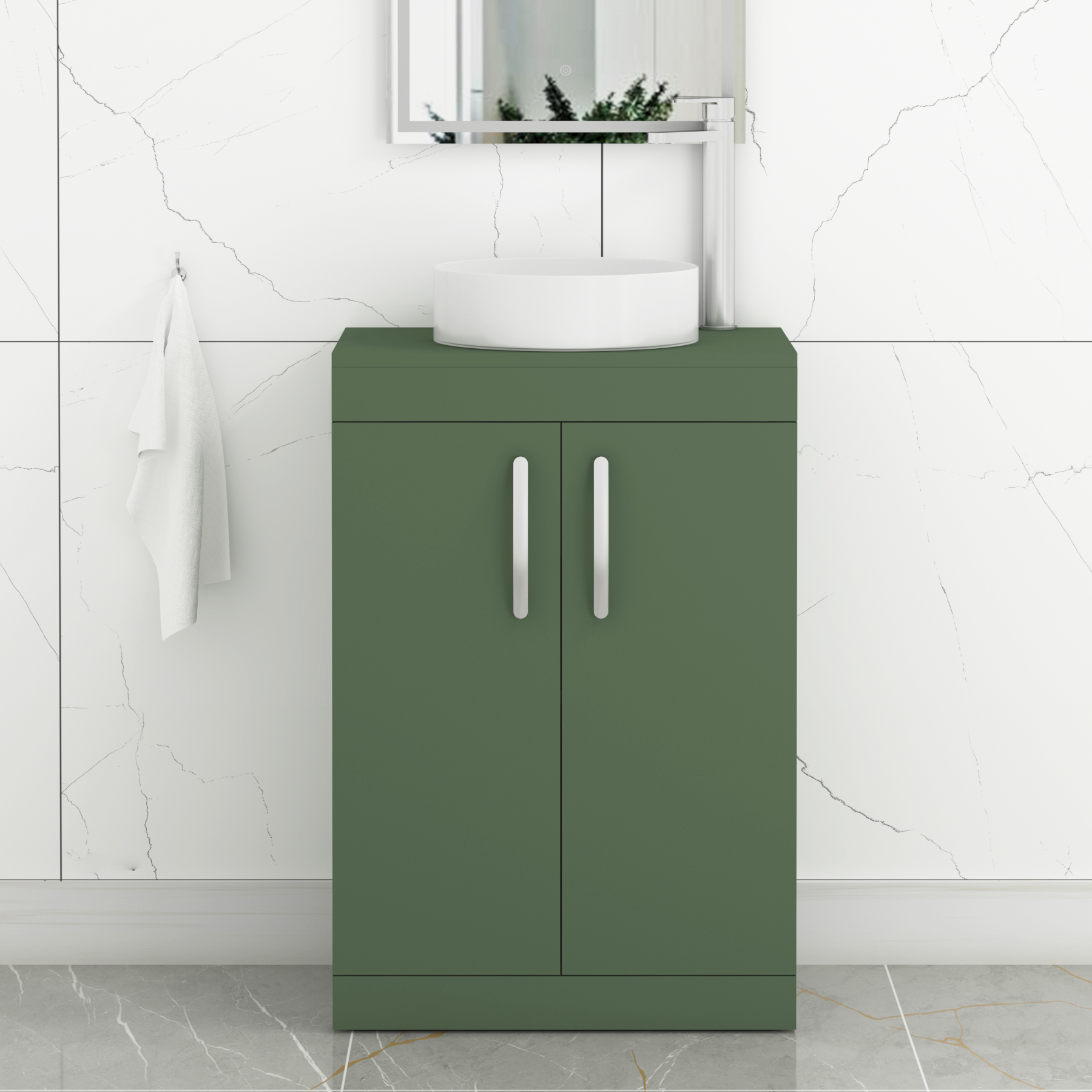 Turin 500mm Matte Green Floor Standing Worktop Vanity Unit - 2 Doors