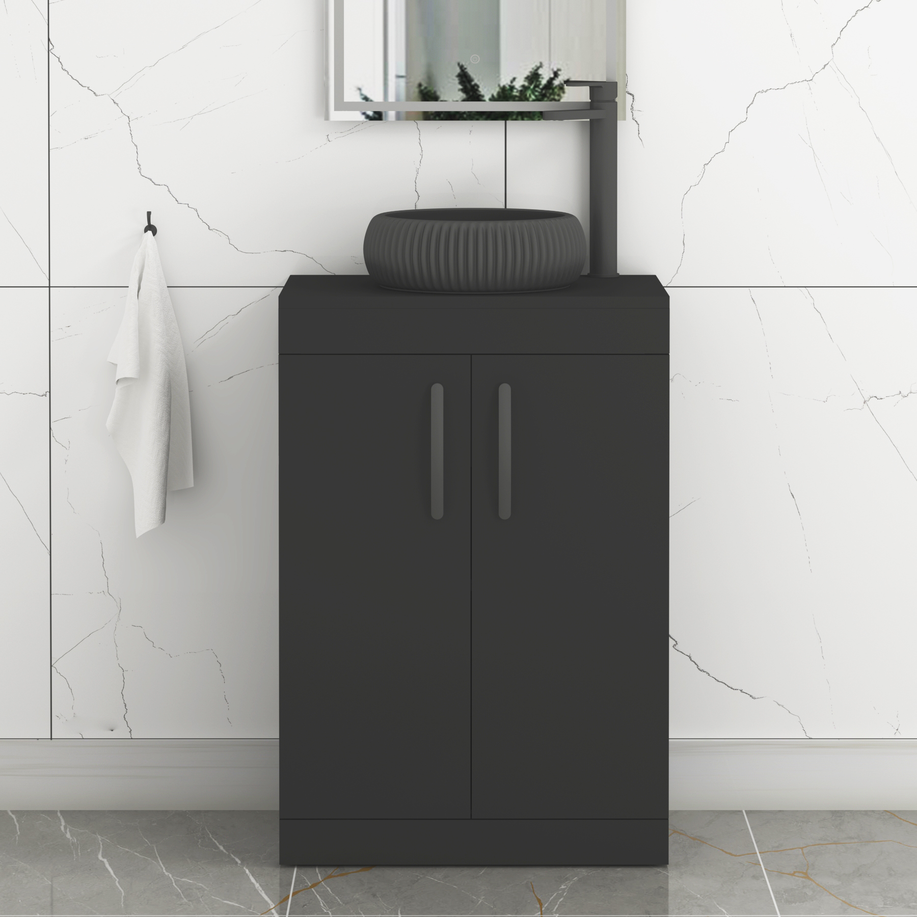 Turin 800mm Floor Standing Vanity Unit 2 Door Matte Black & Countertop Basin - Milan Black