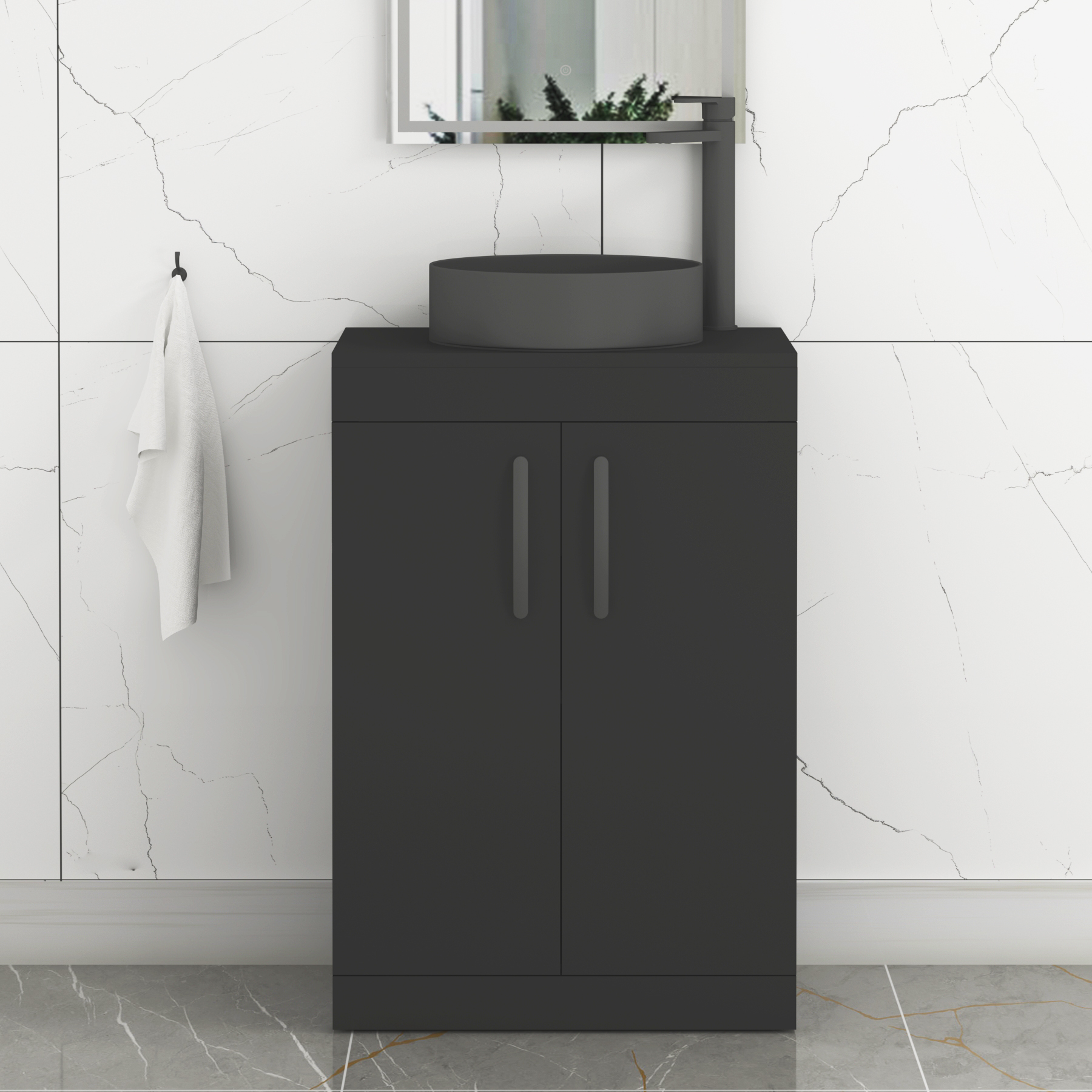 Turin 800mm Floor Standing Vanity Unit 2 Door Matte Black & Countertop Basin - Art Round