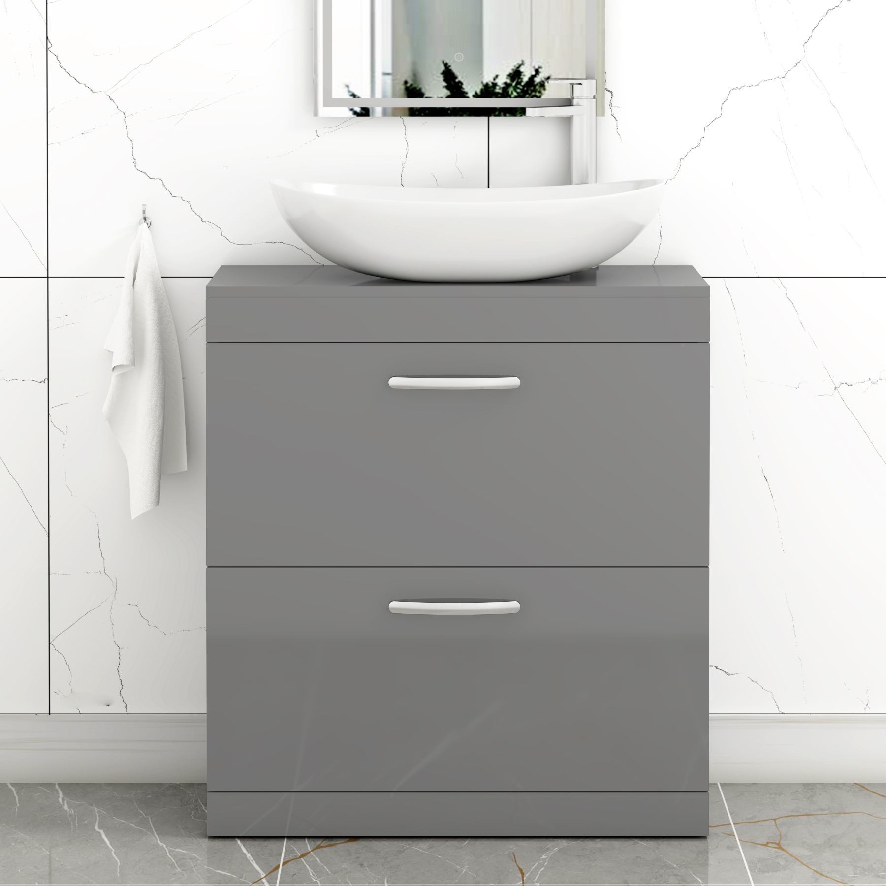 Turin 800mm Floor Standing Vanity Unit 2 Drawer Indigo Grey Gloss & Countertop Basin - Cesar