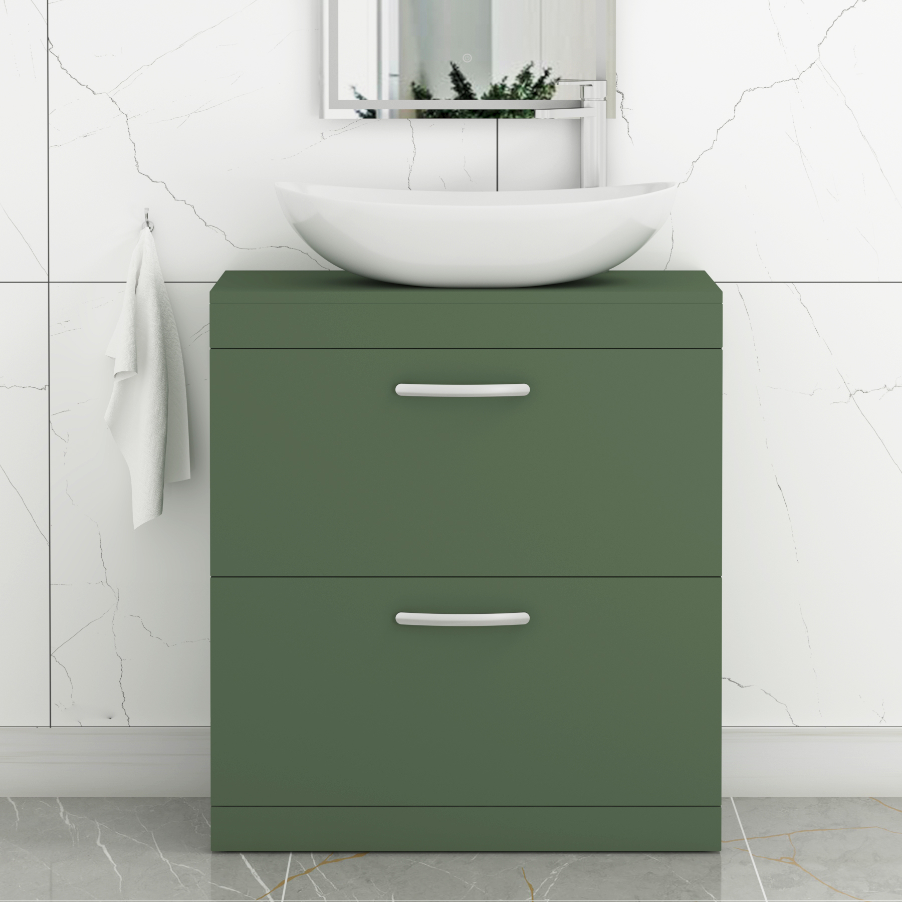 Turin 600mm Floor Standing Vanity Unit 2 Drawer Matte Green & Countertop Basin - Cesar