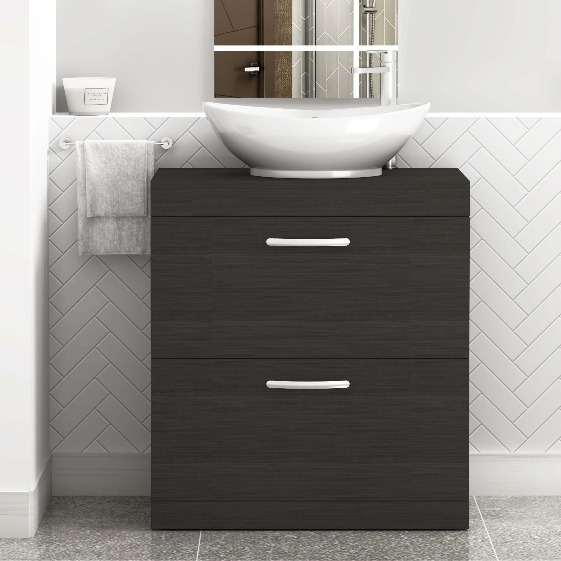 Turin 800mm Floor Standing Vanity Unit 2 Drawer Hale Black & Countertop Basin - Amaze