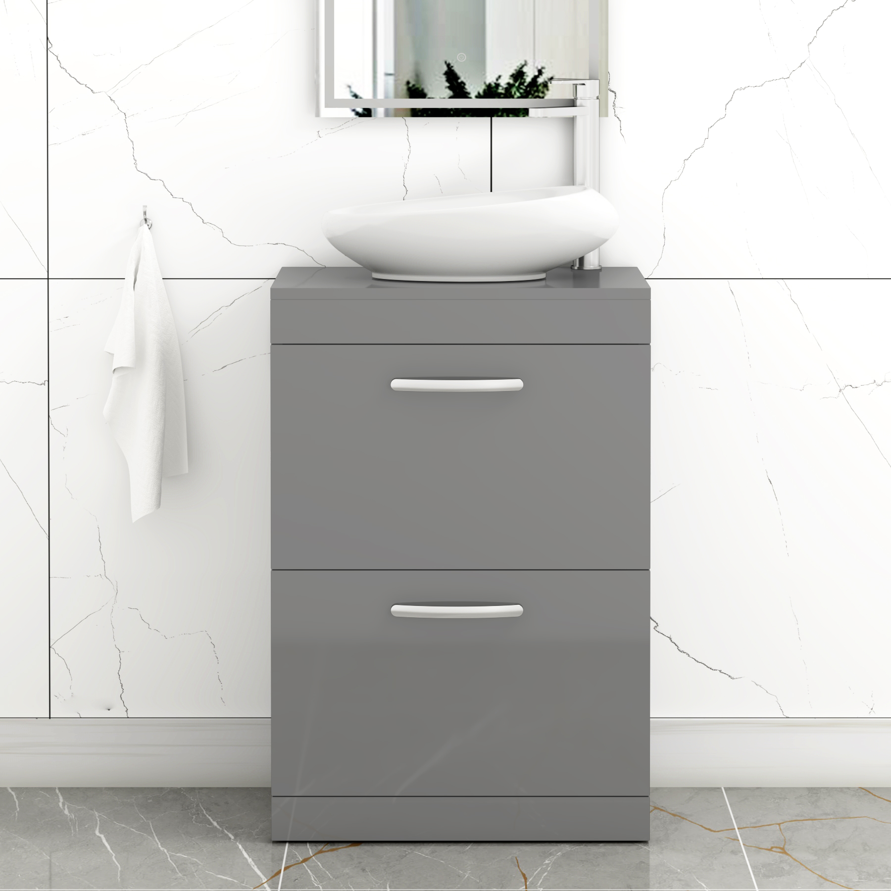 Turin 800mm Floor Standing Vanity Unit 2 Drawer Indigo Grey Gloss & Countertop Basin - Nova