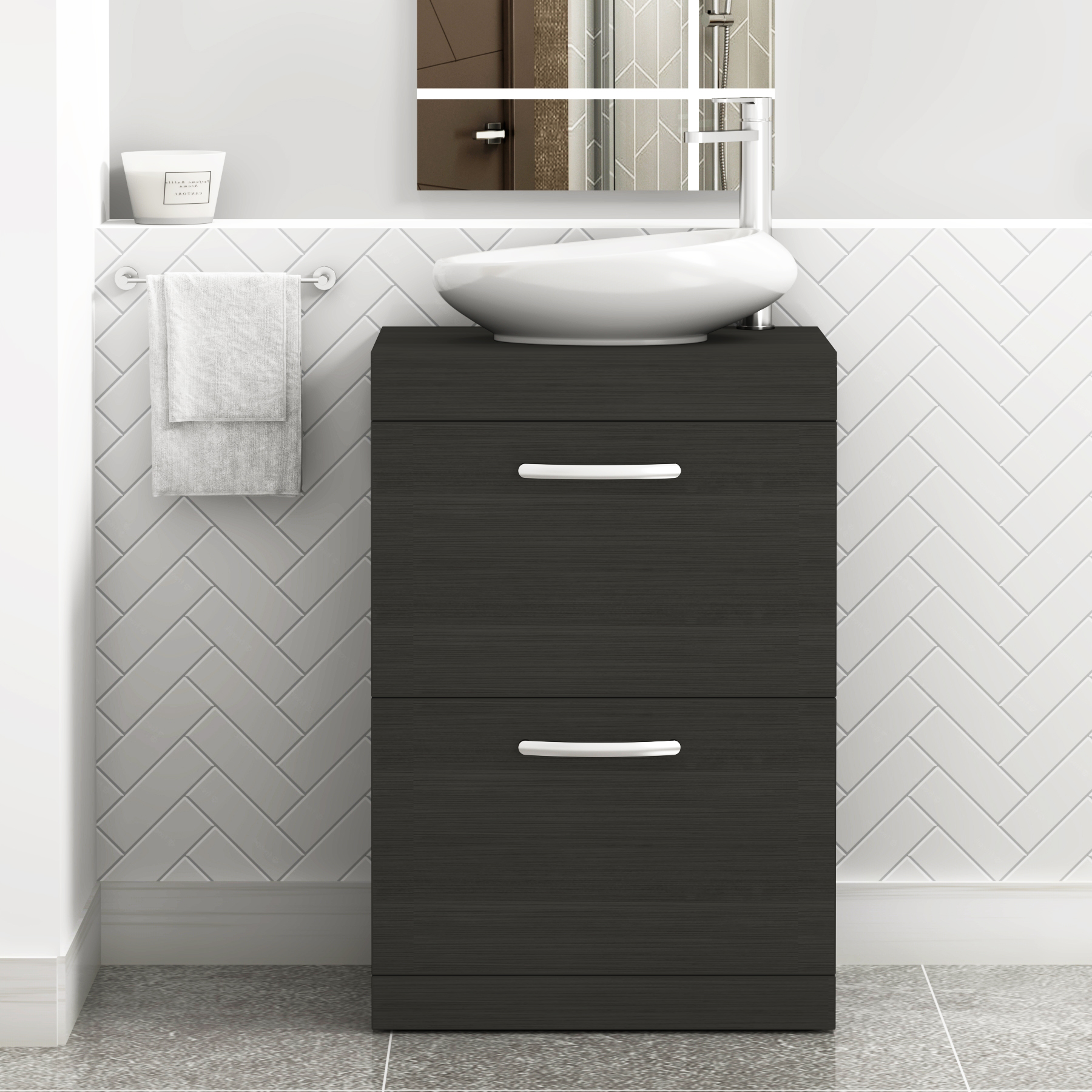 Turin 800mm Floor Standing Vanity Unit 2 Drawer Hale Black & Countertop Basin - Nova