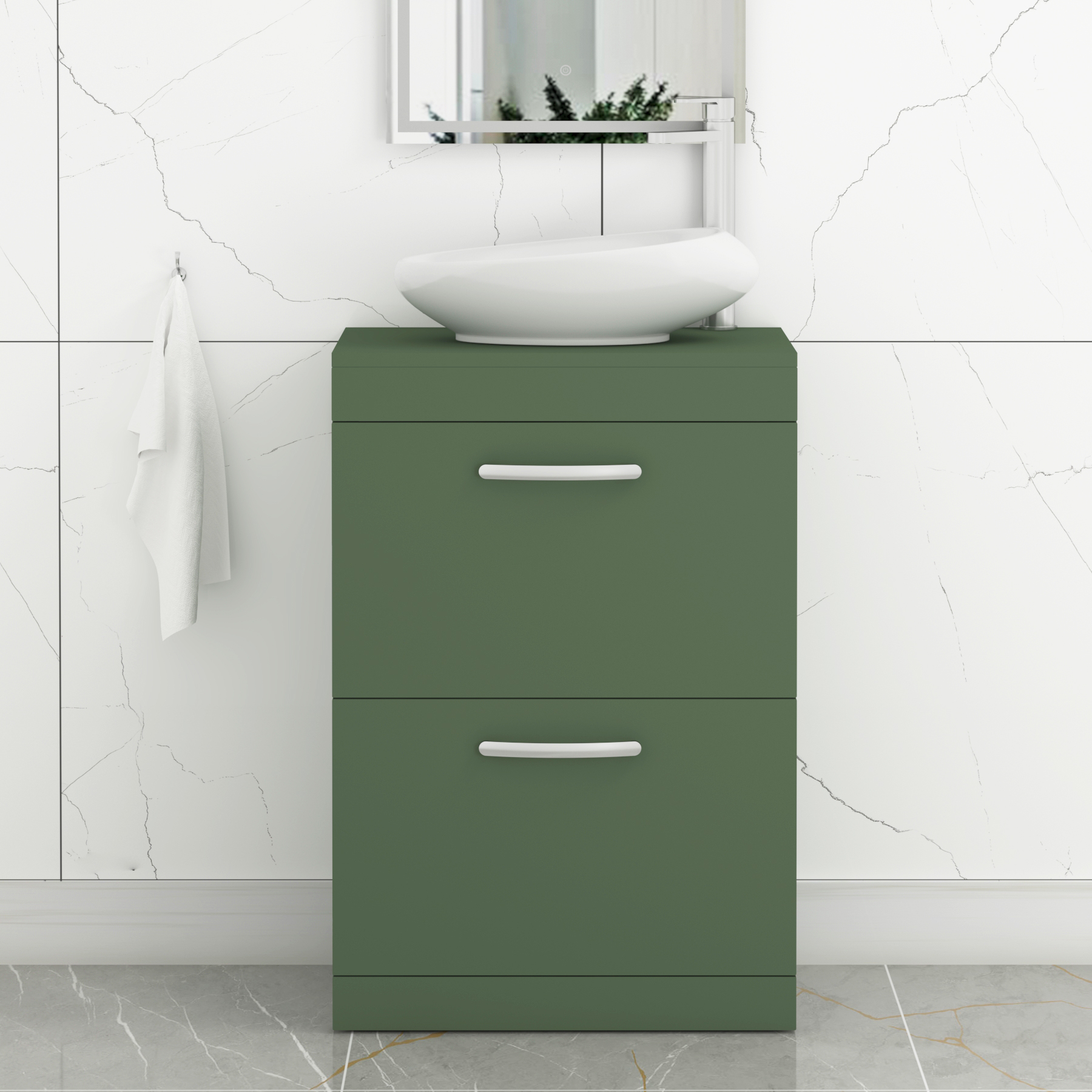 Turin 800mm Floor Standing Vanity Unit 2 Drawer Matte Green & Countertop Basin - Nova