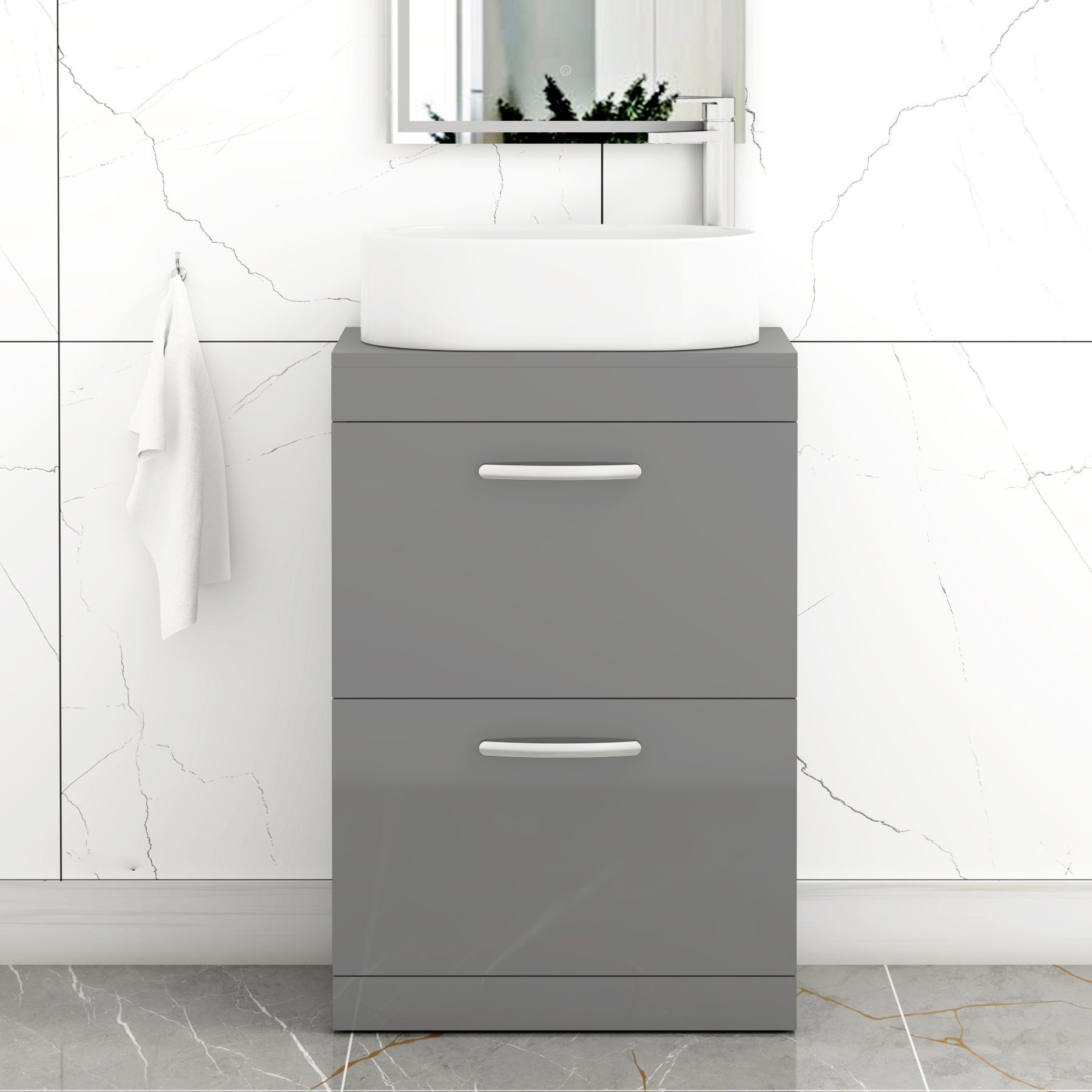 Turin 800mm Floor Standing Vanity Unit 2 Drawer Indigo Grey Gloss & Countertop Basin - Peak
