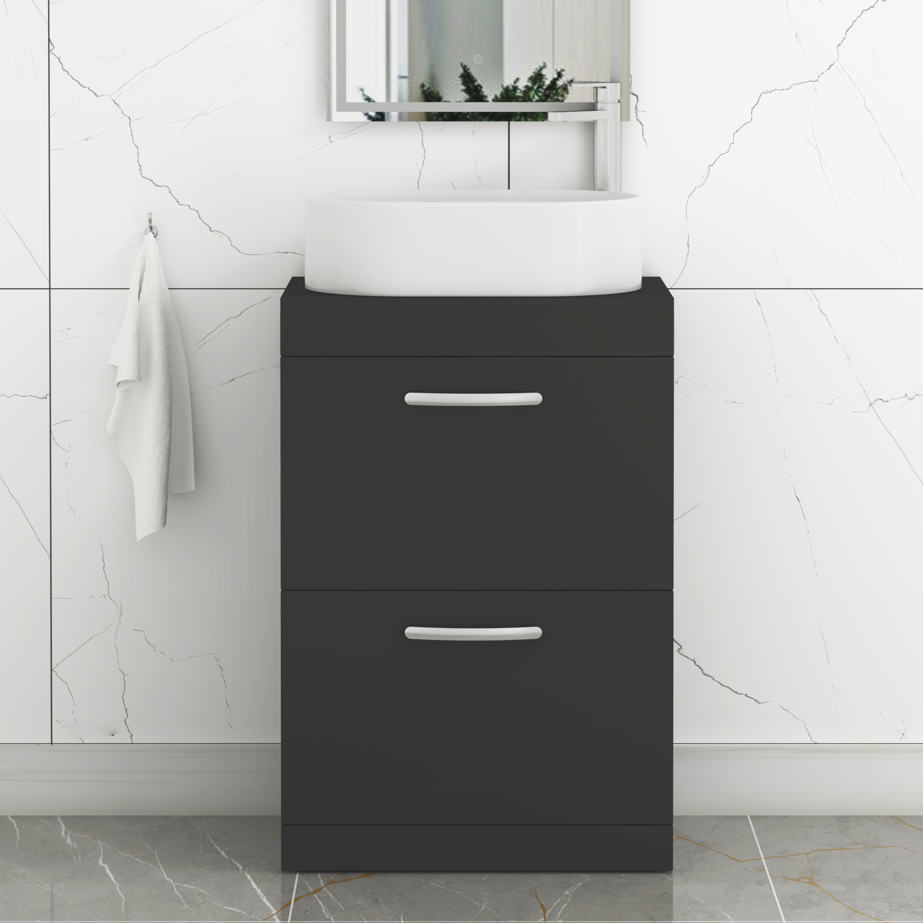 Turin 500mm Floor Standing Vanity Unit 2 Drawer Matte Black & Countertop Basin - Peak