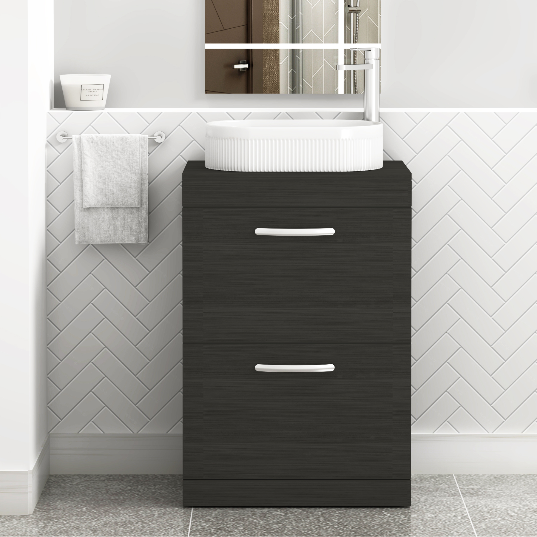 Turin 500mm Floor Standing Vanity Unit 2 Drawer Hale Black & Countertop Basin - Lyon