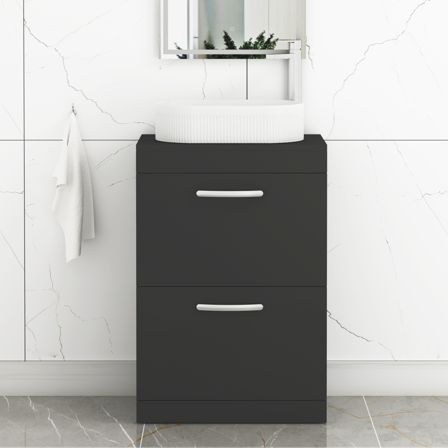 Turin 500mm Floor Standing Vanity Unit 2 Drawer Matte Black & Various Countertop Basins