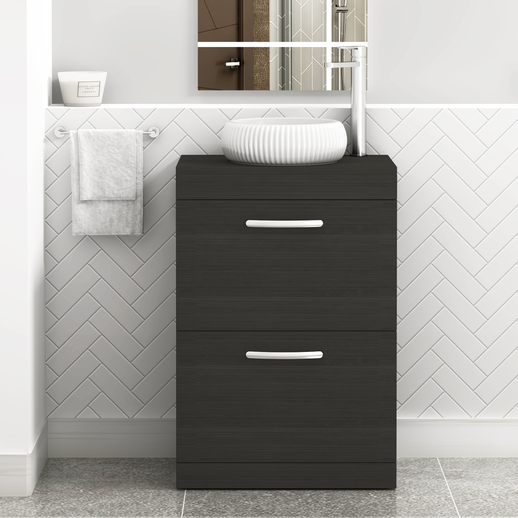 Turin 500mm Floor Standing Vanity Unit 2 Drawer Hale Black & Countertop Basin - Milan