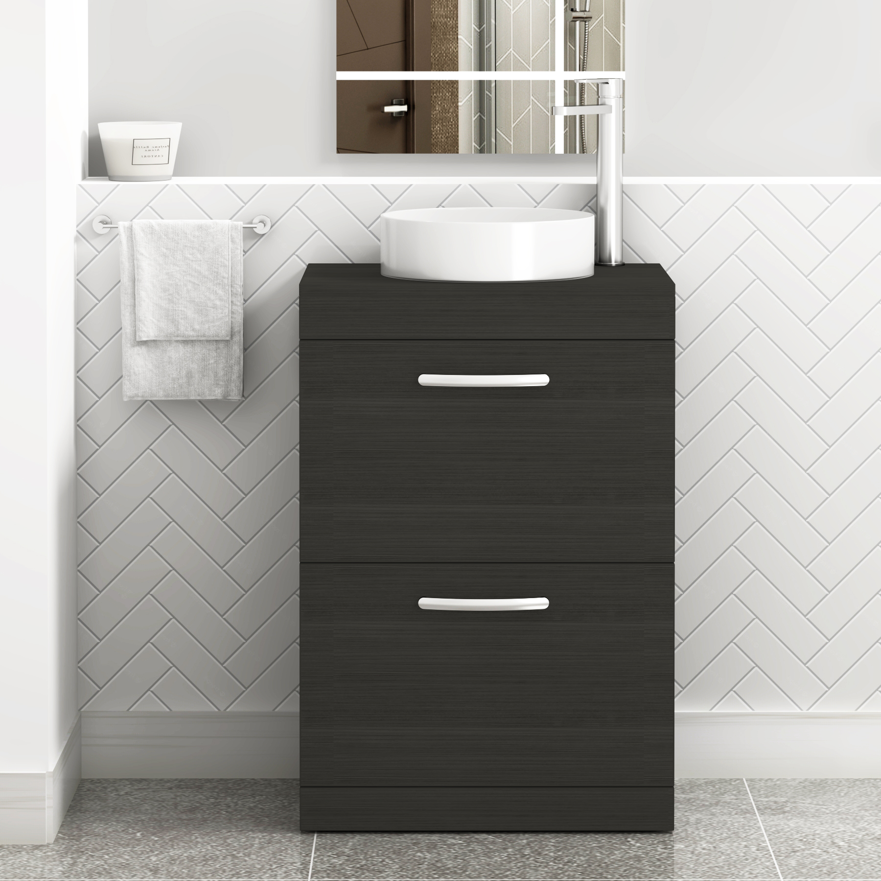Turin 800mm Floor Standing Vanity Unit 2 Drawer Hale Black & Countertop Basin - Art