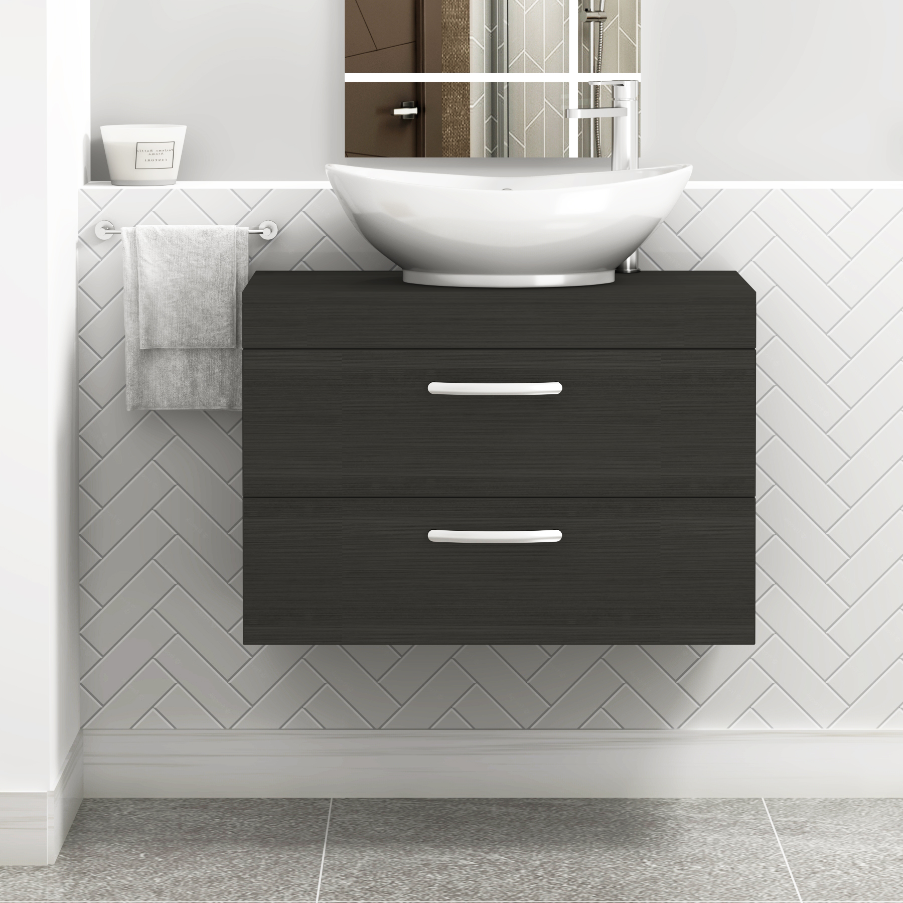 Turin 800mm Wall Hung Vanity Unit 2 Drawer Hale Black & Countertop Basin - Amaze