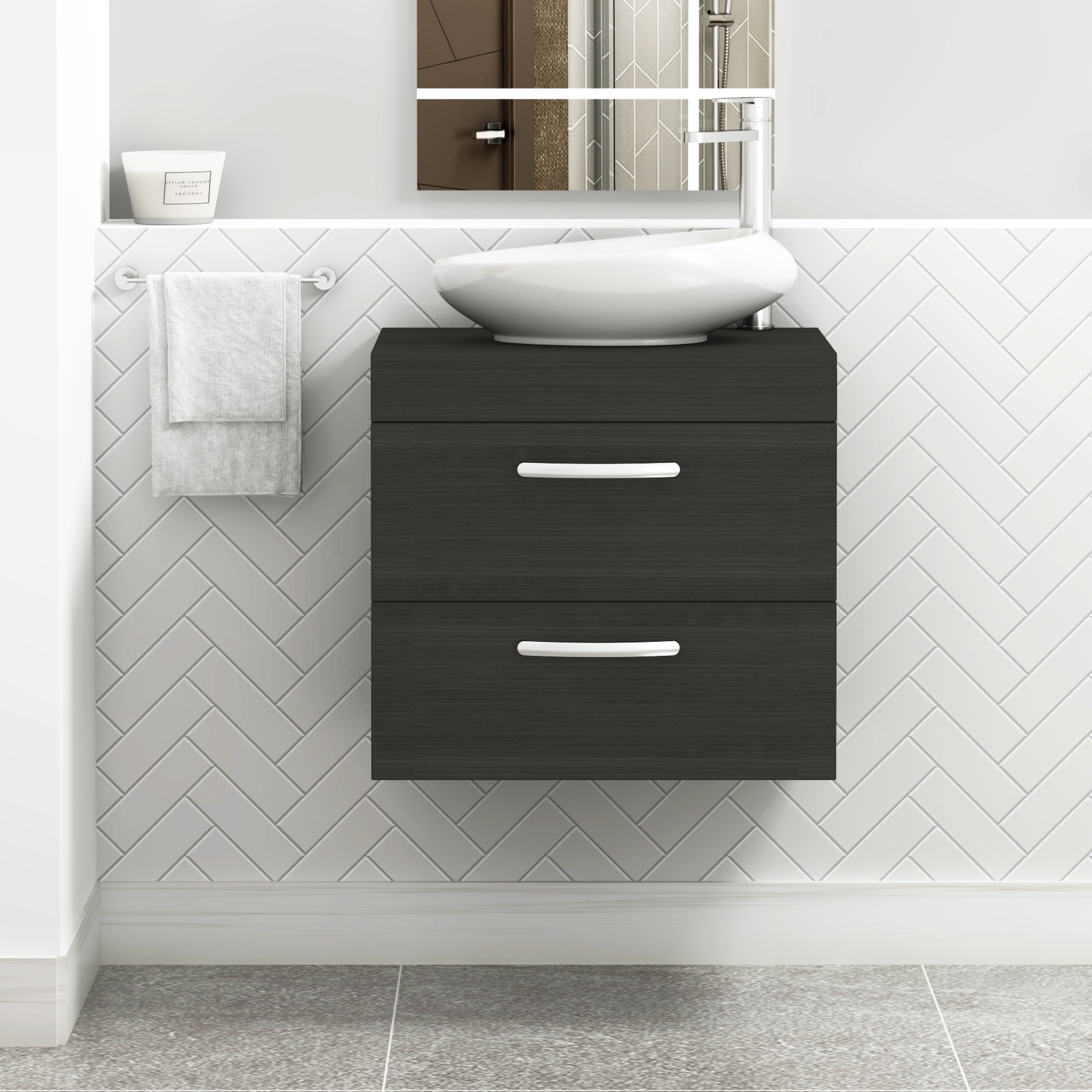 Turin 800mm Wall Hung Vanity Unit 2 Drawer Hale Black & Countertop Basin - Nova