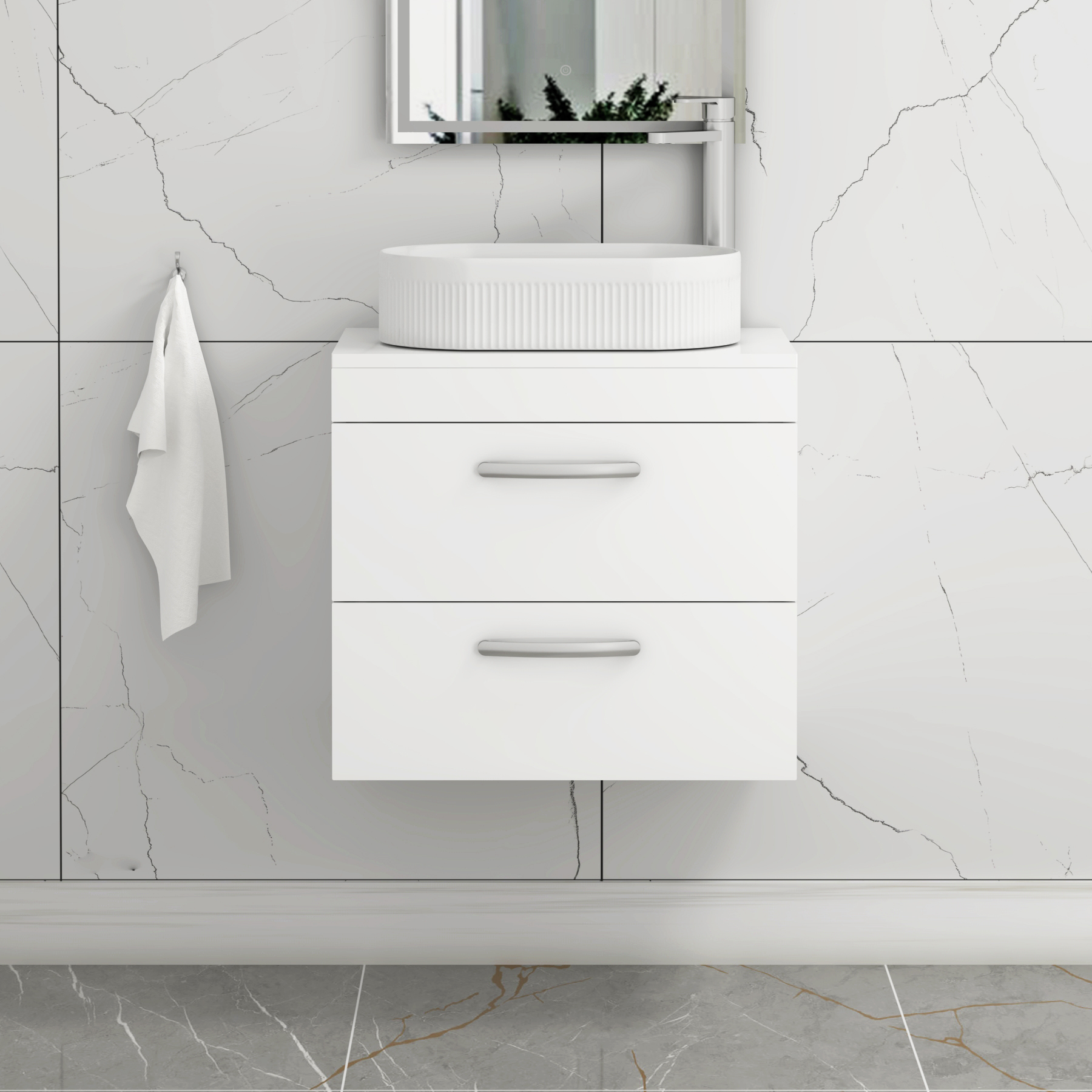 Turin 800mm Wall Hung Vanity Unit 2 Drawer Gloss White & Countertop Basin - Lyon