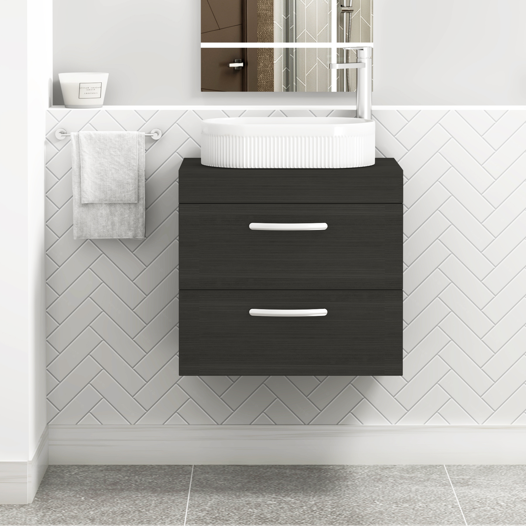 Turin 500mm Wall Hung Vanity Unit 2 Drawer Hale Black & Countertop Basin - Lyon