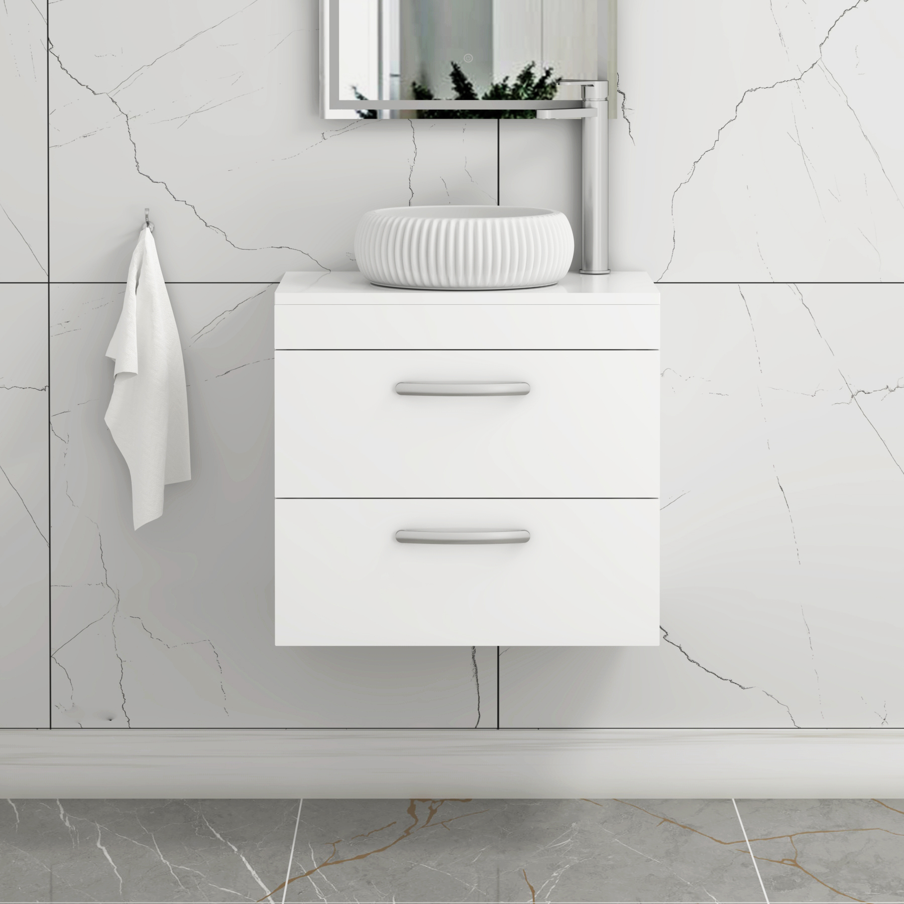 Turin 800mm Wall Hung Vanity Unit 2 Drawer Gloss White & Countertop Basin - Milan
