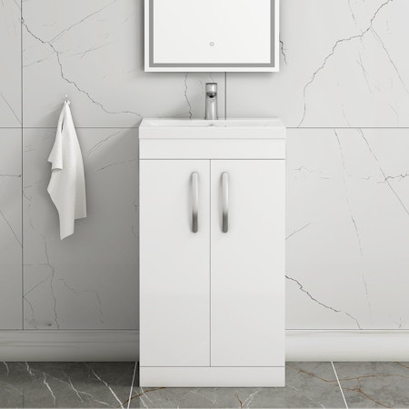  500mm Gloss White Floor Standing 2 Door Vanity Unit and Optional Basin - Mid Edge / Minimalist