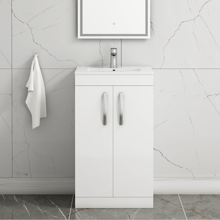 Turin 500mm Floor Standing Vanity Sink Unit Gloss White 2 Door - Minimalist
