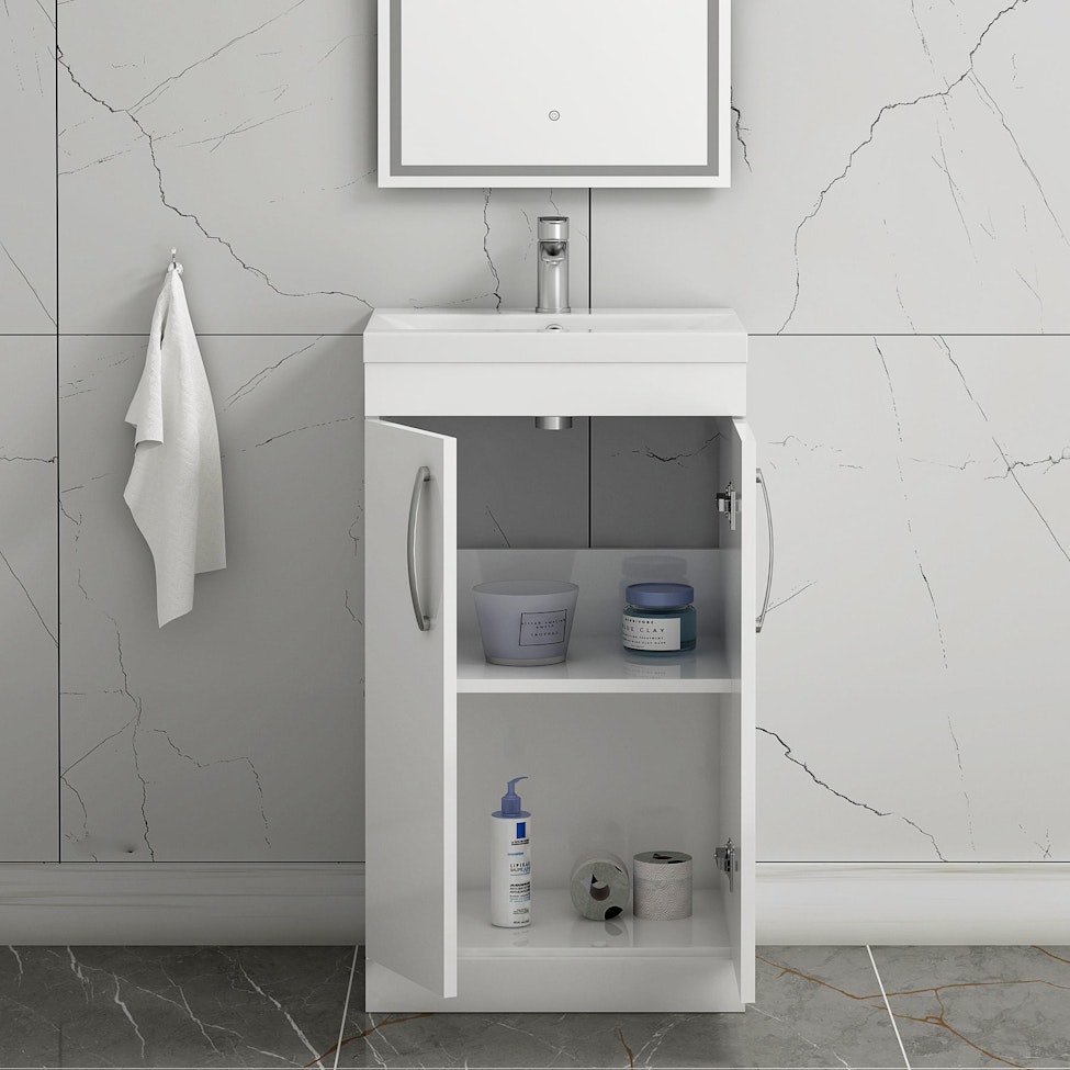 Turin 500mm Floor Standing Vanity Sink Unit Gloss White 2 Door - Mid-Edge