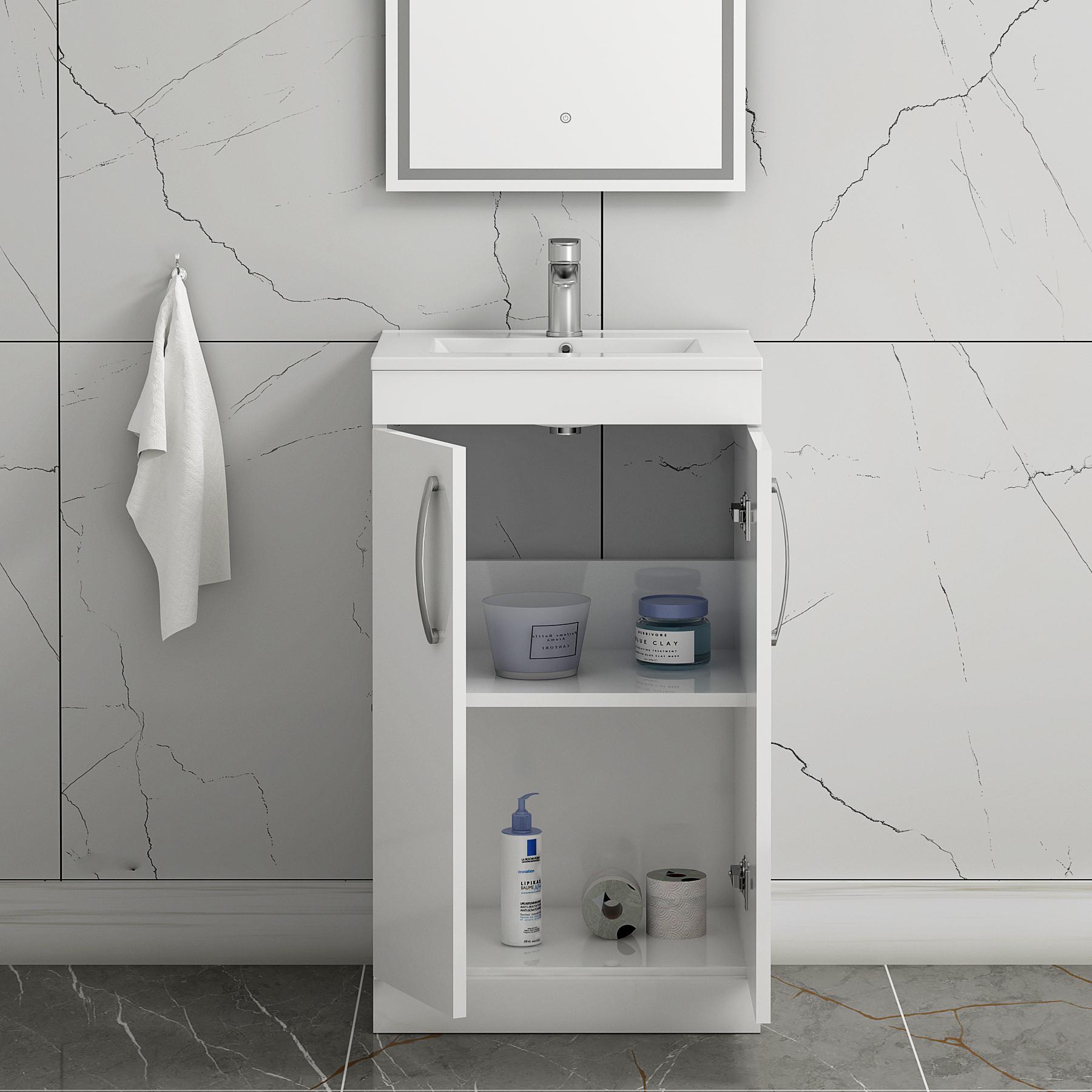 Turin 500mm Floor Standing Vanity Sink Unit Gloss White 2 Door - Minimalist