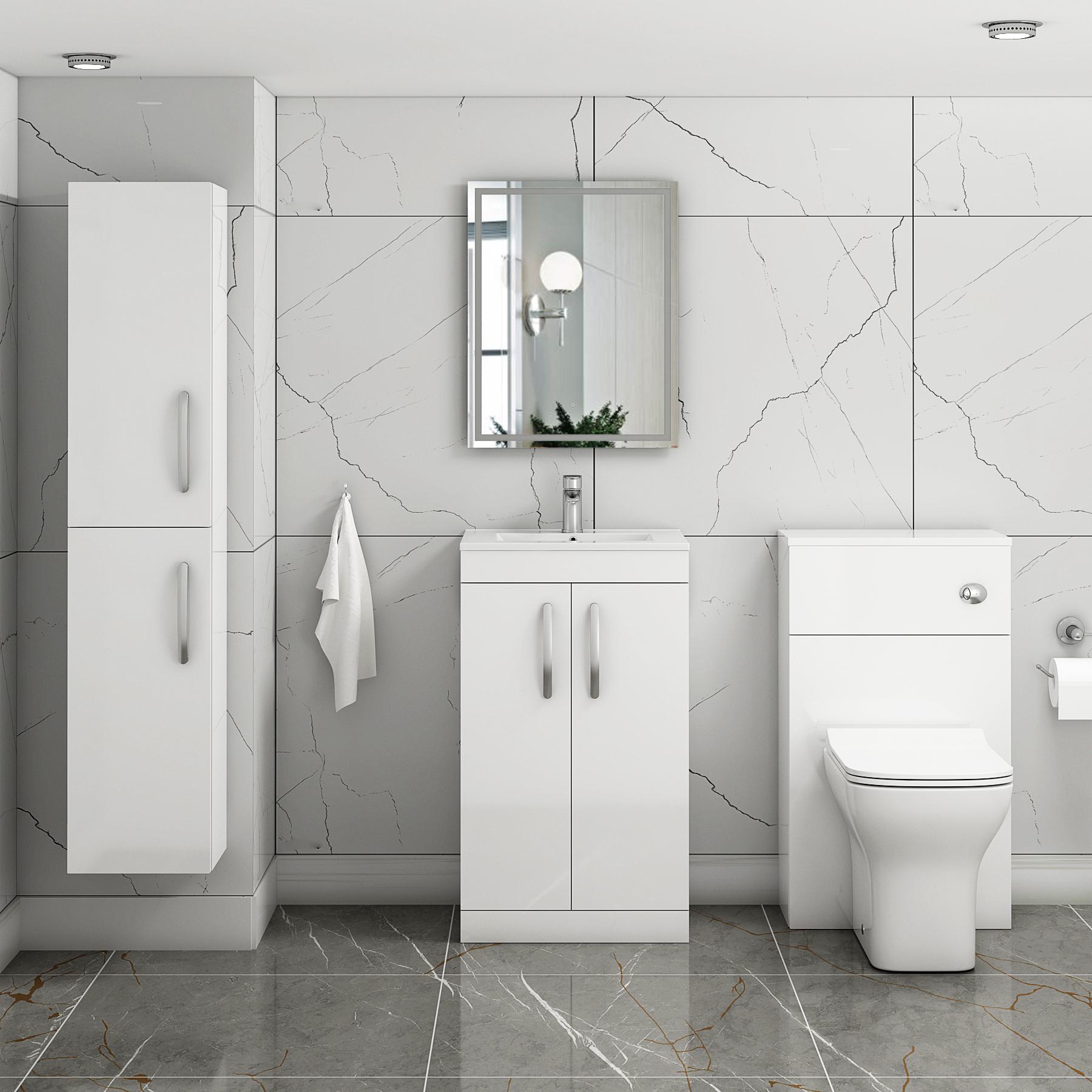 Turin 500mm Floor Standing Vanity Sink Unit Gloss White 2 Door - Minimalist